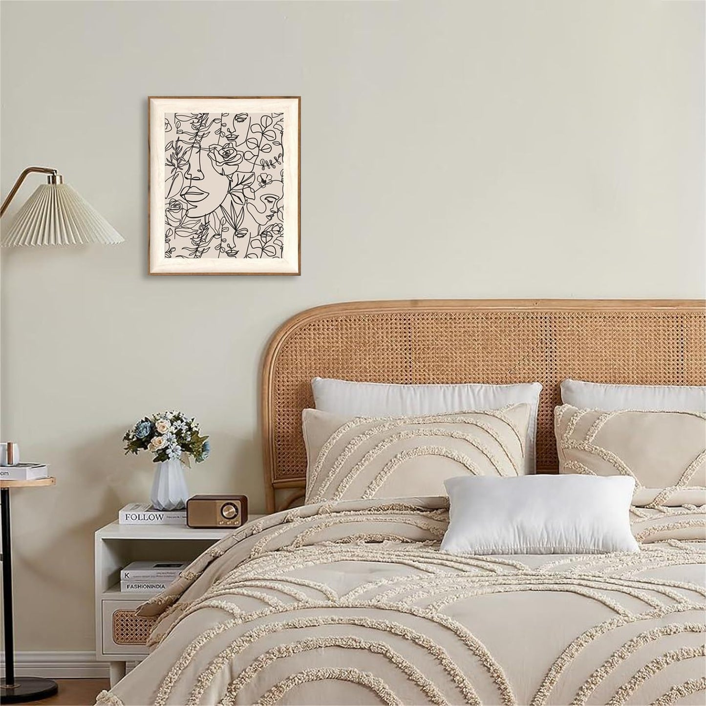 ASTRDECOR Abstract Framed Wall Art, Minimalist Boho Art Prints Women Portrait Line Art Wall Decor, Mid Century Wall Prints, Boho Wall Art Canvas, Neutral Black Beige Bedroom Decor - 10''x12''
