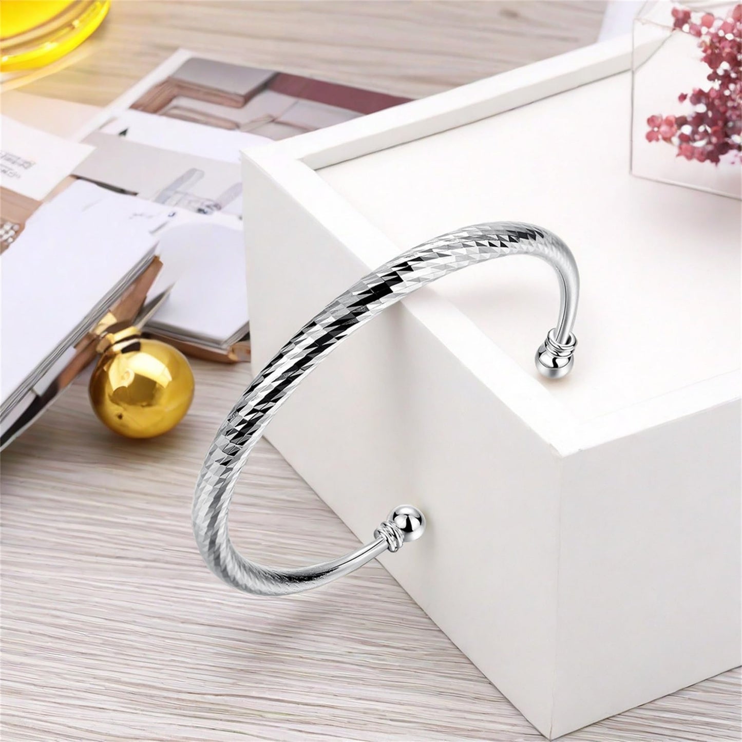 925 Sterling Silver Cuff Bangle Bracelet for Women Men Platinum Plated Bangle Bracelet Open Bangle Cuff Bracelet Twisted Adjustable Bangle Bracelet for Women Stackable Minimalist Bangle Bracelet