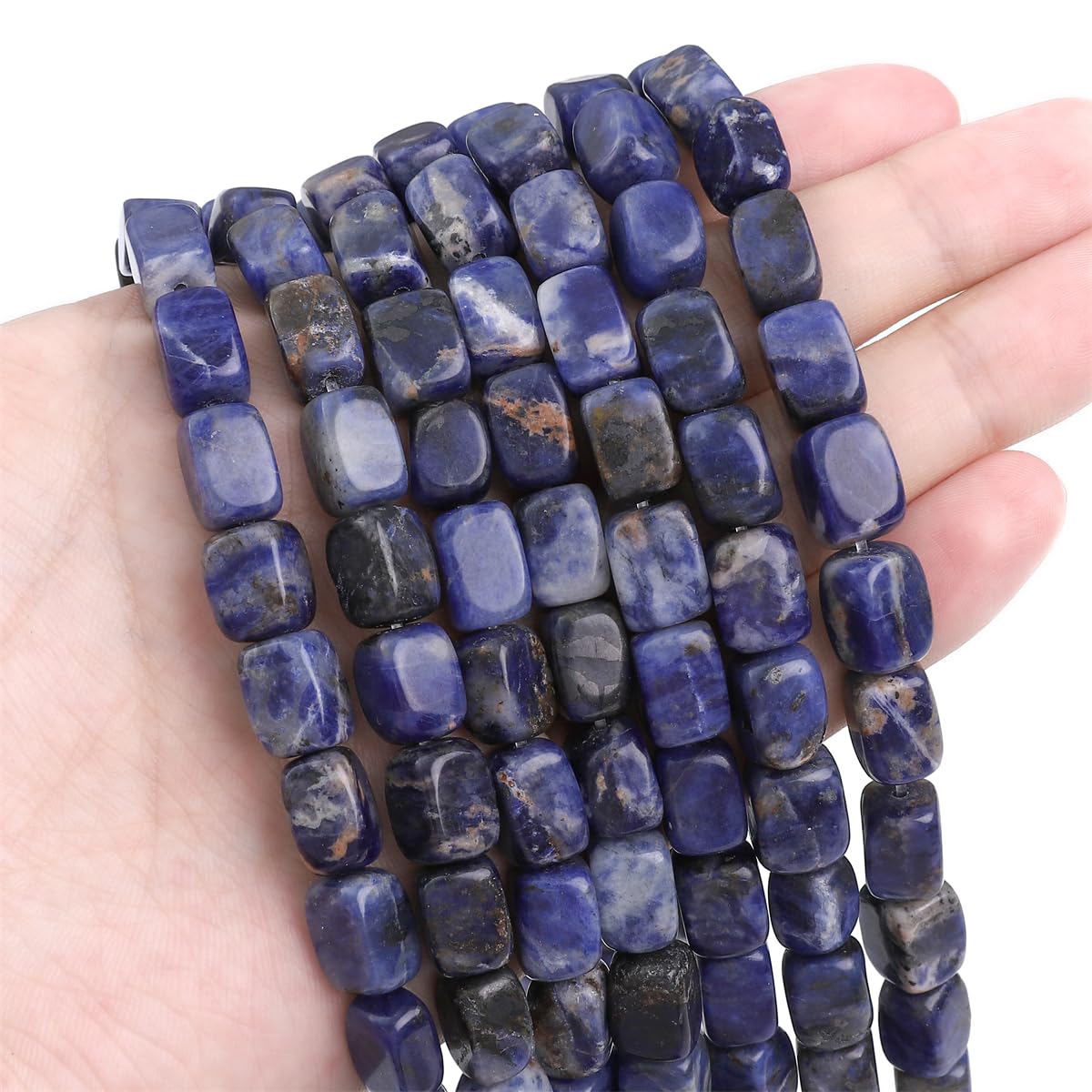 BEADIA Natural Blue Sodalite Cuboid Stone Loose Semi Gemstone Beads for Jewelry Making 8mmx12mm 38cm/Strand