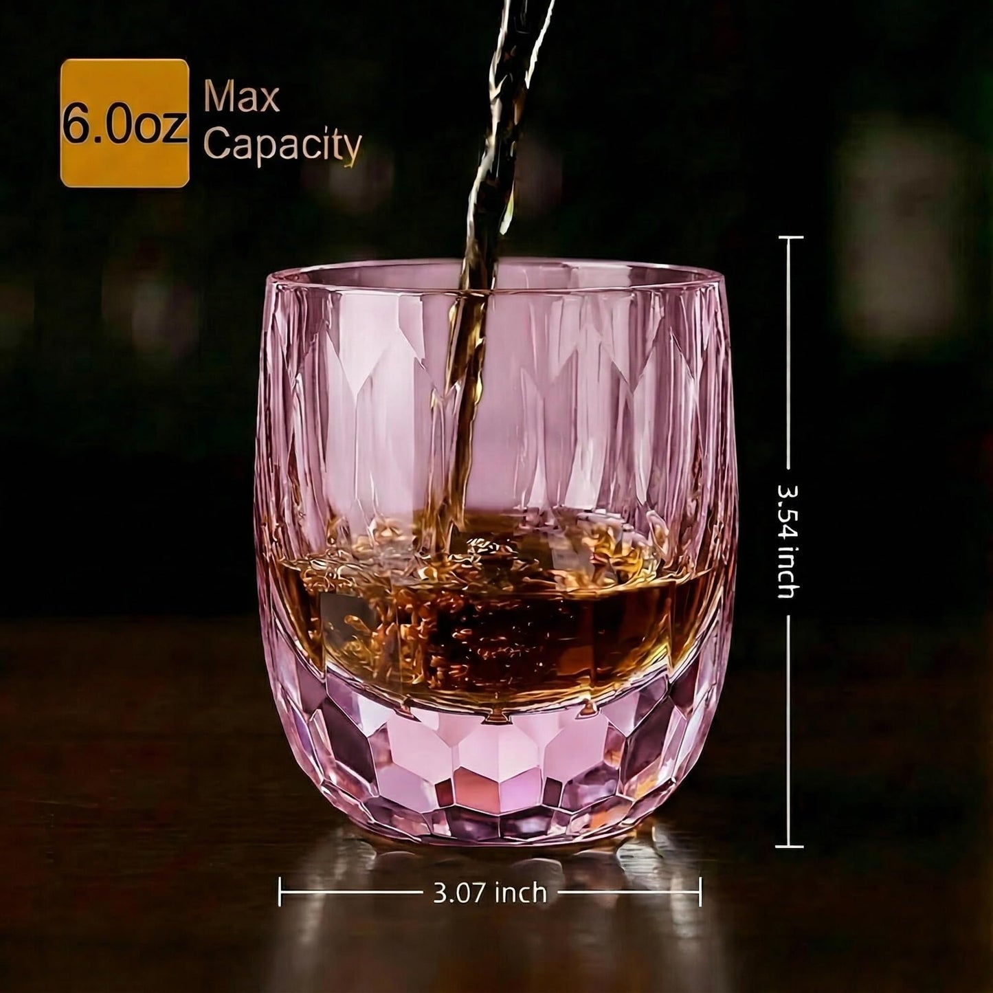 LUMYYNE Diamond Cut Faceted Crystal Whiskey Glass, 6 oz Rocks Glass, Old Fashioned Glass for Bourbon Scotch, Heavy Base Classic Barware Gift for Dad