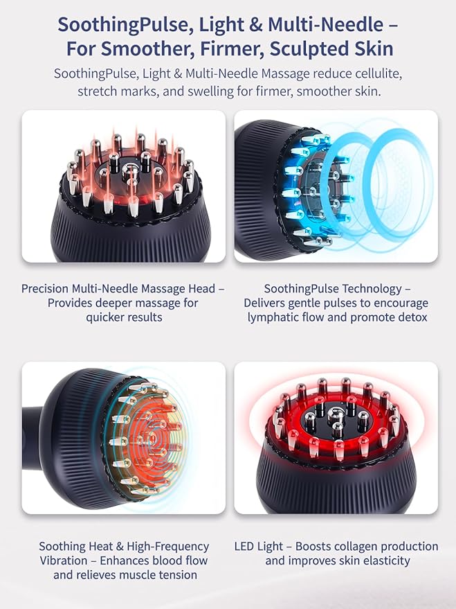 Lymphatic Drainage Massager & Anti Cellulite Massage Tool, Helps Reduce Stretch Marks & Cellulite, for Legs, Arms & Belly, Body Sculpting Machine with Microcurrent, Light, Heat & Vibration