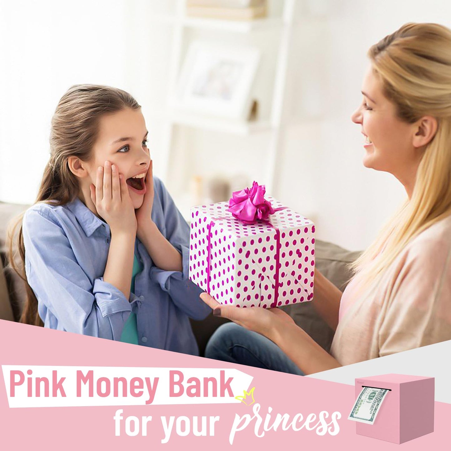 Hicocool Piggy Bank for Adults Must Break to Open, Unbreakable Stainless Steel Money Saving Box (Pink, Palm Size)