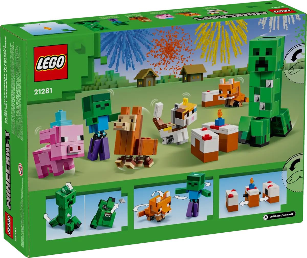 LEGO Minecraft 21281 Baby Pig’s Birthday Celebration – 351-Piece Build & Play Set with Creeper, Baby Pig, Fox, Llama, Cat, Zombie Mobs + Buildable Cake (Ages 8+)