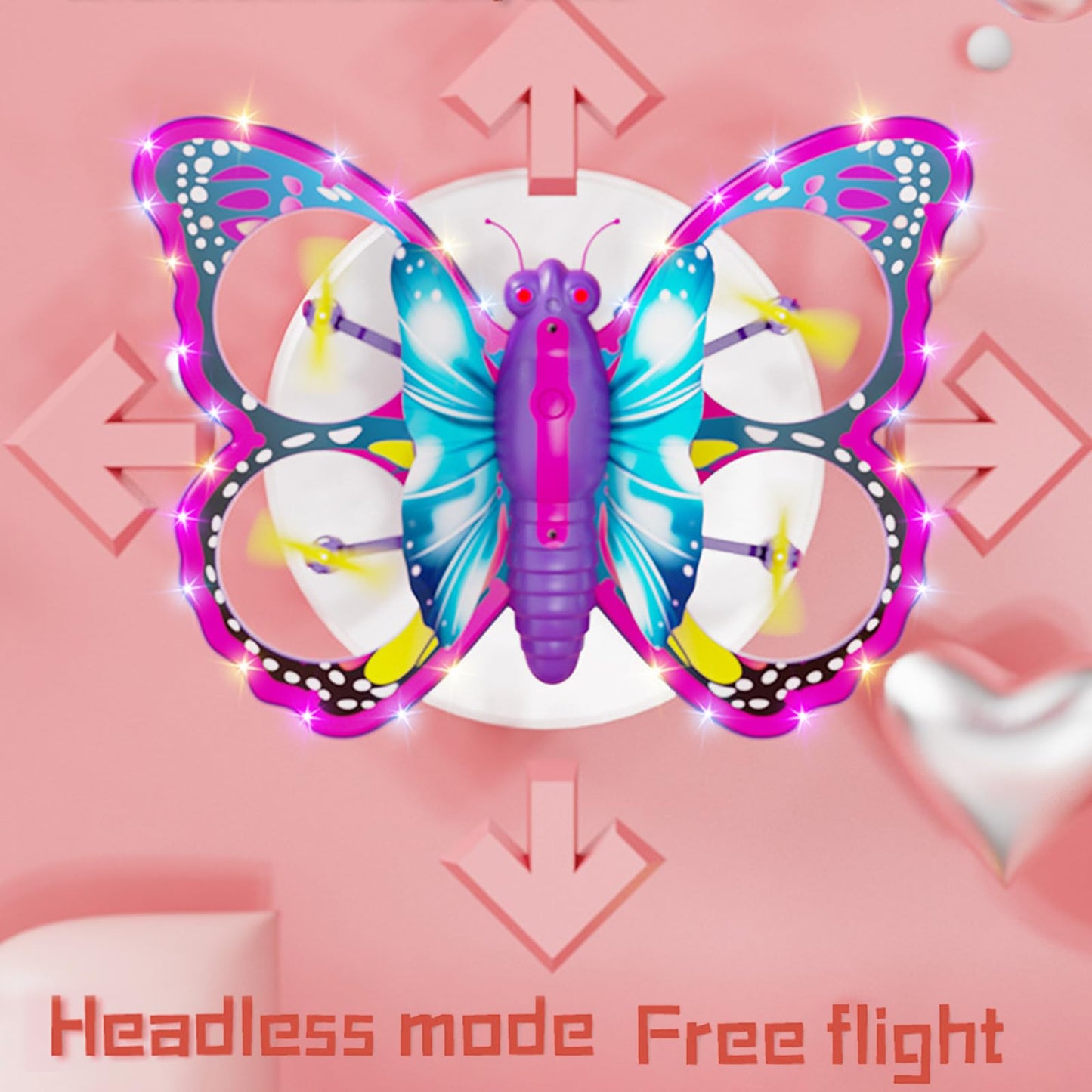 Mini Drone for Adults, Remote Control Butterfly Drone with LED Lights, RC Quadcopter with 3D Flip, Headless Mode, Altitude Hold, Small Flying Toys Drones for Beginners, 1 Battery