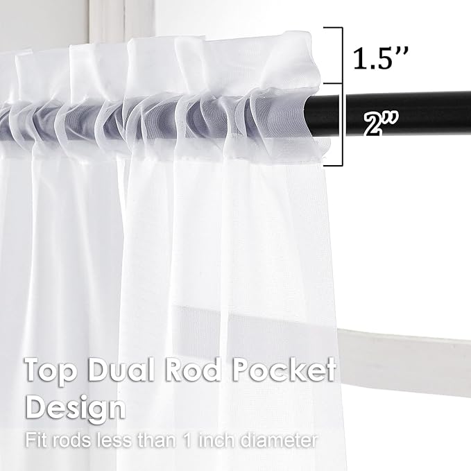 OVZME White Sheer Curtains 78 Inches Long 2 Panels - Soft Light Filtering Window Sheer Panels for Living Room/Bedroom, Top Dual Rod Pocket, 1 Pair, Each 42Wx78L Inches