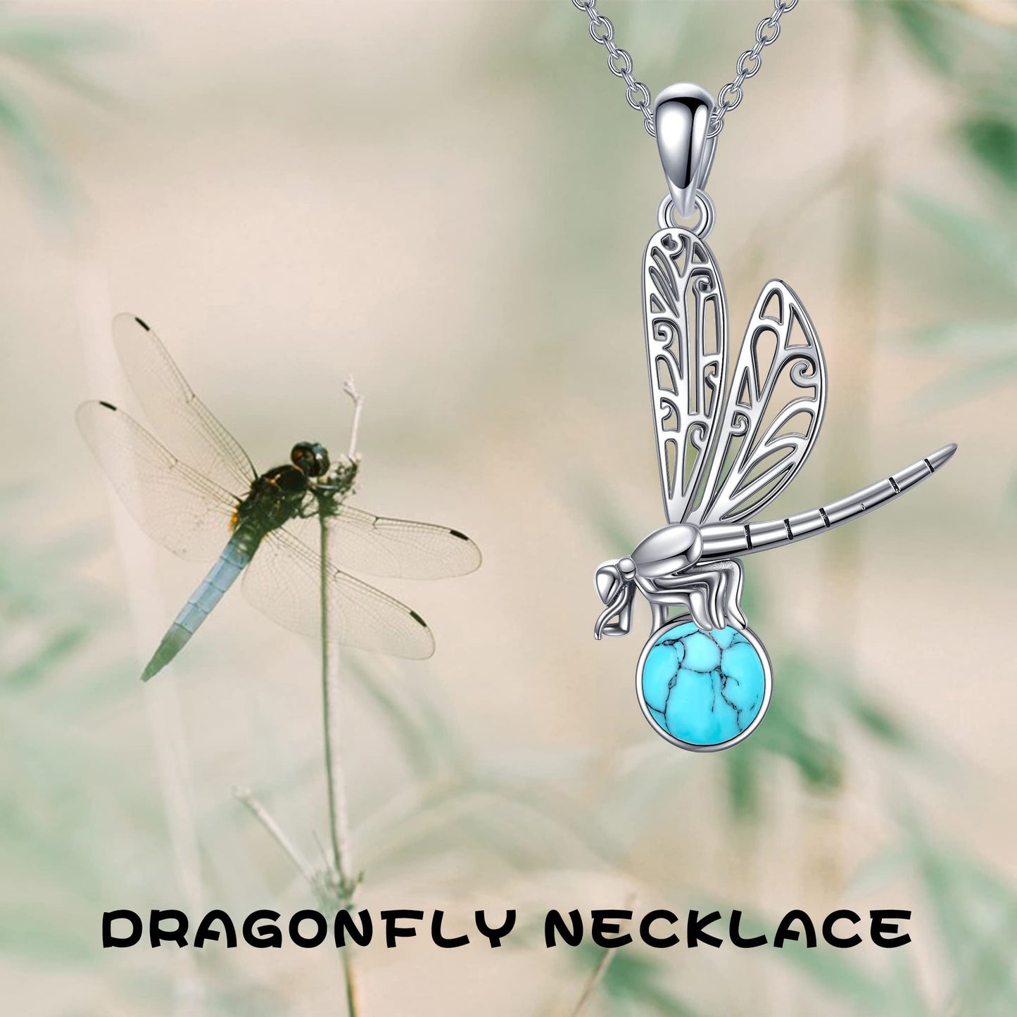 YAFEINI Sterling Silver Turquoise Dragonfly Pendant Necklace Christmas Mother's Day Jewelry for Women Mom