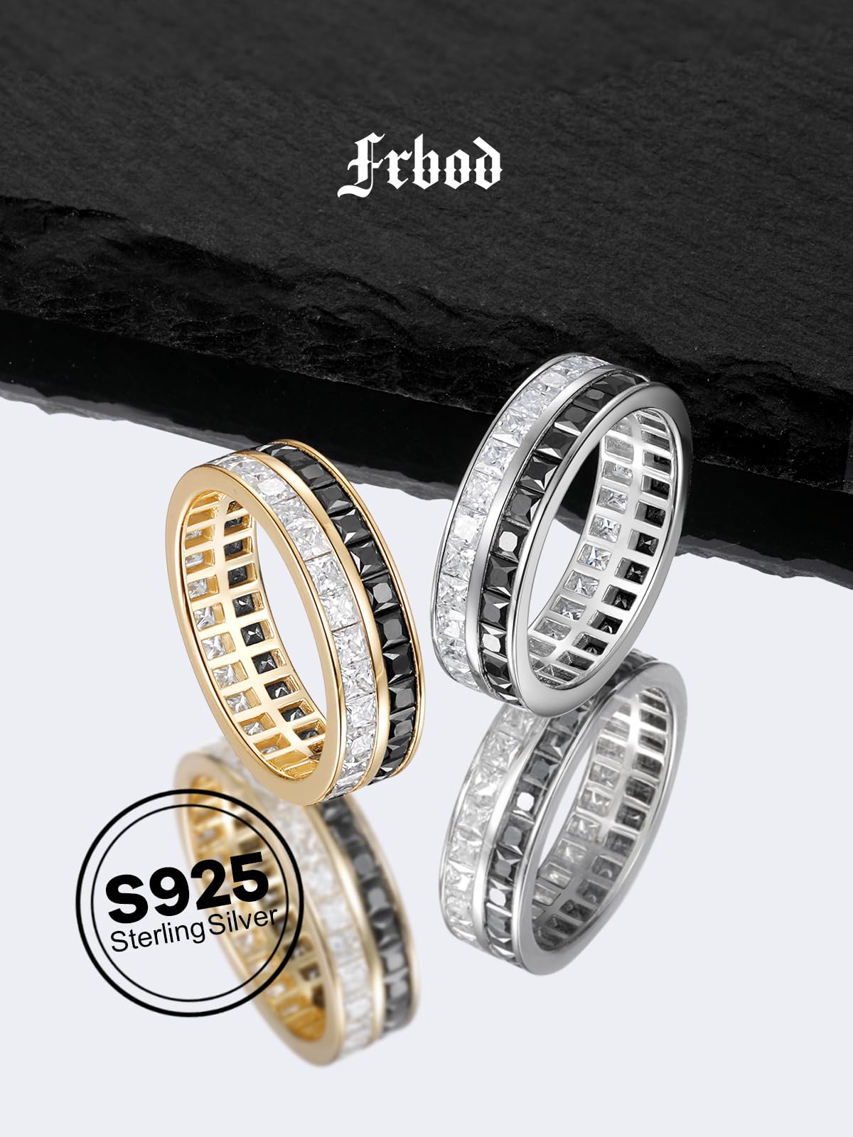 Frbod Women's Sterling Silver Wedding Ring Sparkly Moissanite Eternity Band Black Diamond Rings for Men Size 10