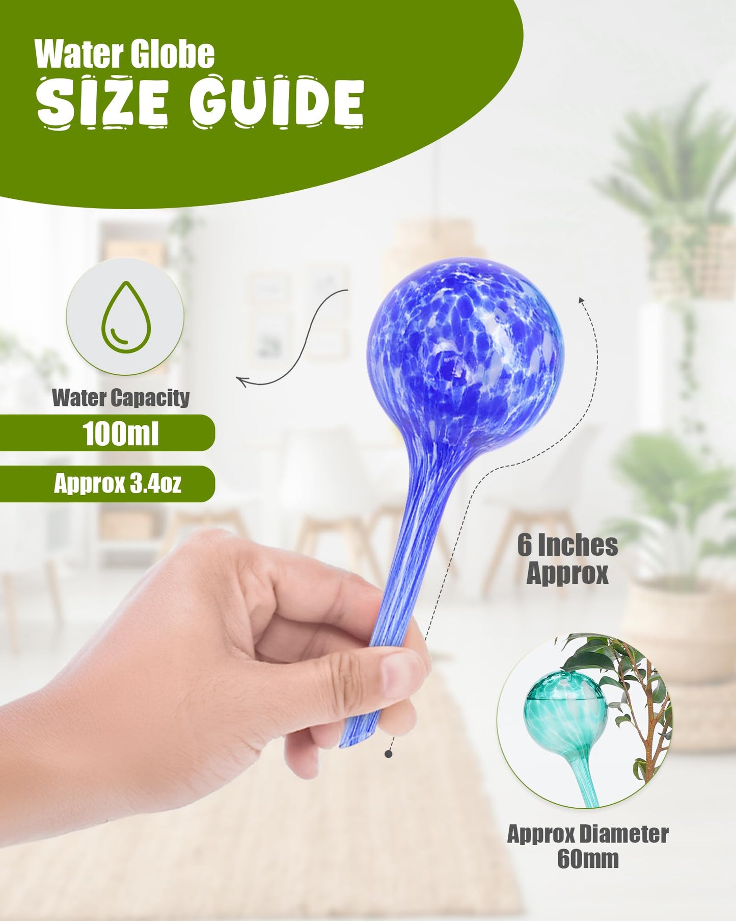 Iridescent Self Watering Globes, Glass Rainbow Plant Watering Globes, Self Watering Planter Insert, Automatic Plant Waterer Indoor (Small-6 Pcs Multi-Color)