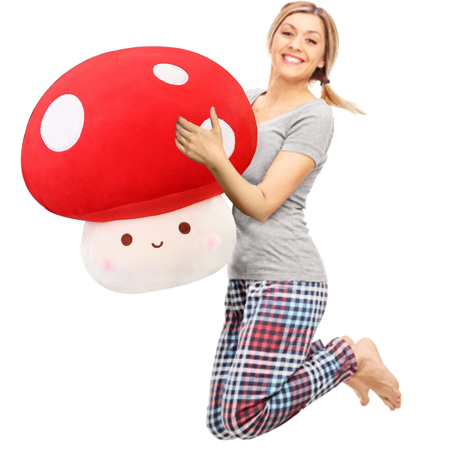 Yulefly Large Mushroom Plush Toy, Mushroom Stuffed Animal Hugging Throw Pillow Plushies Doll Toy, Gift for Birthday Valentine (Red, 24inch)