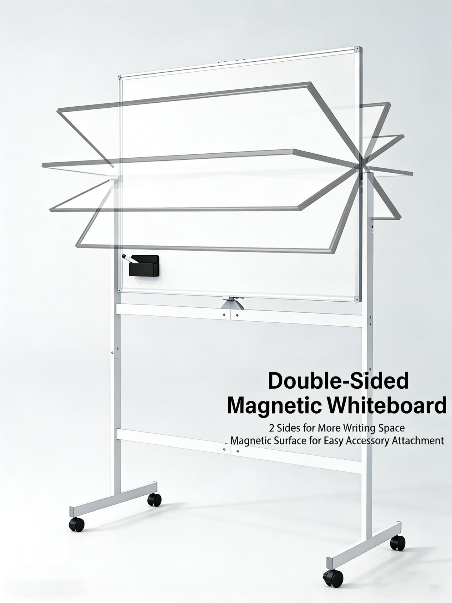 Large Rolling Magnetic Whiteboard on Wheels, 48" x 32" Double-Sided Mobile White Board with Stand, Portable Standing Dry Erase Board Easel with Lockable Wheels for Home Office Classroom School White