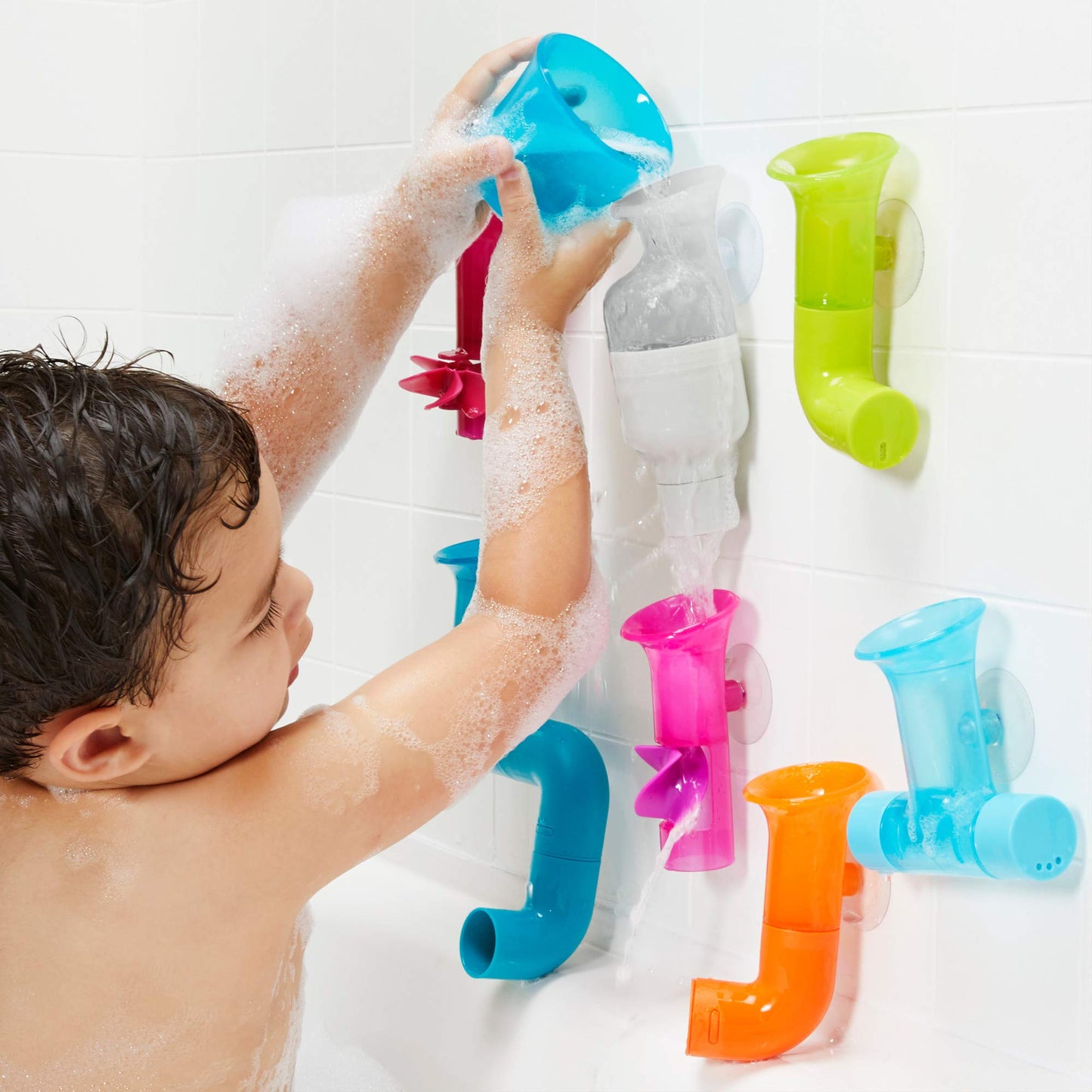 Boon Bundle Baby and Toddler Bath Toys - Includes Boon Pipes, Cogs, and Tubes Bathtub Toys - Toddler Sensory Toys - Multicolored - 13 Count - Ages 12 Months and Up