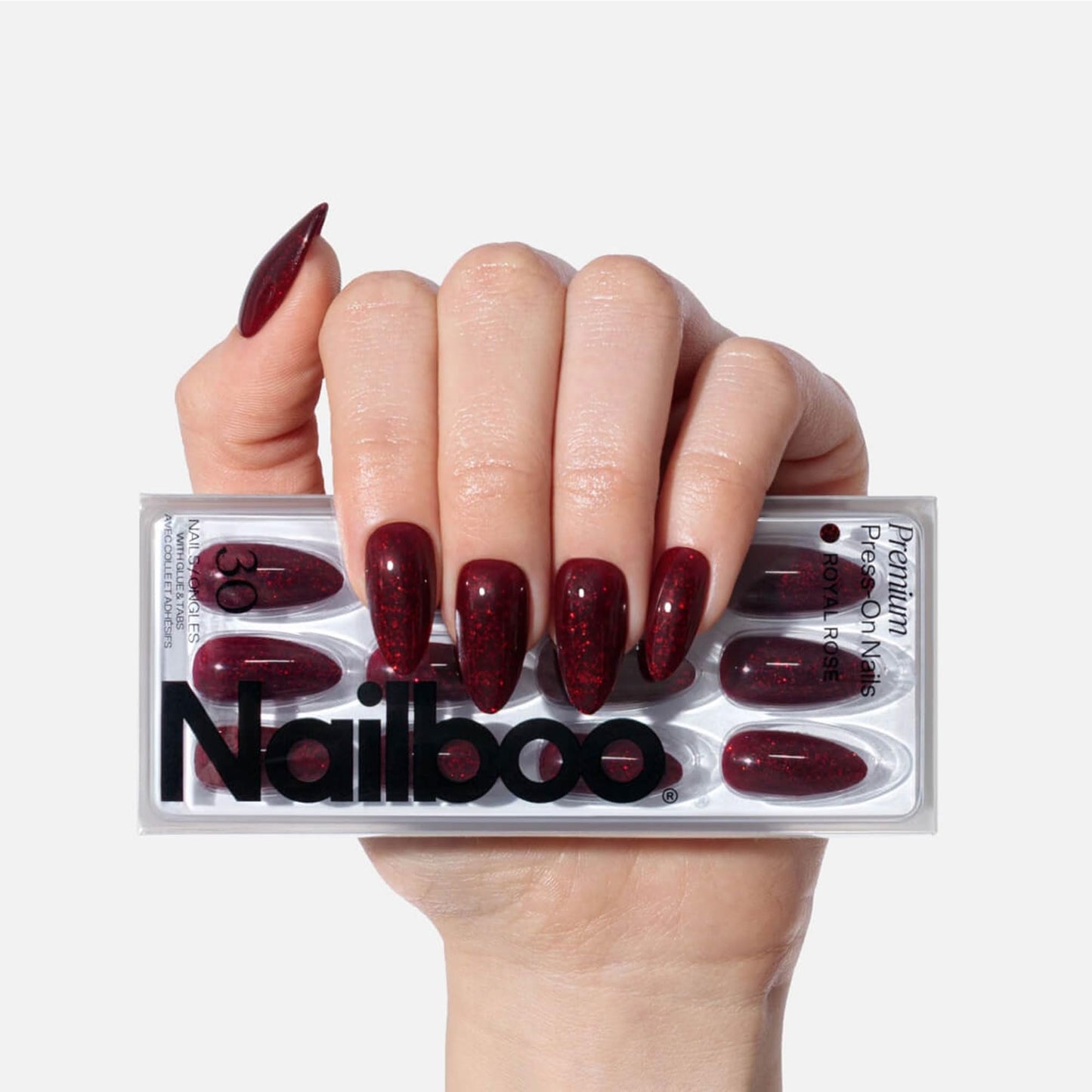 Nailboo Press On Nails, Salon-Quality Reusable Fake Nails for Fast DIY Manicure with Strong Hold Nail Glue for Press Ons, Nail File, & Alcohol Prep Pads, Royal Rose