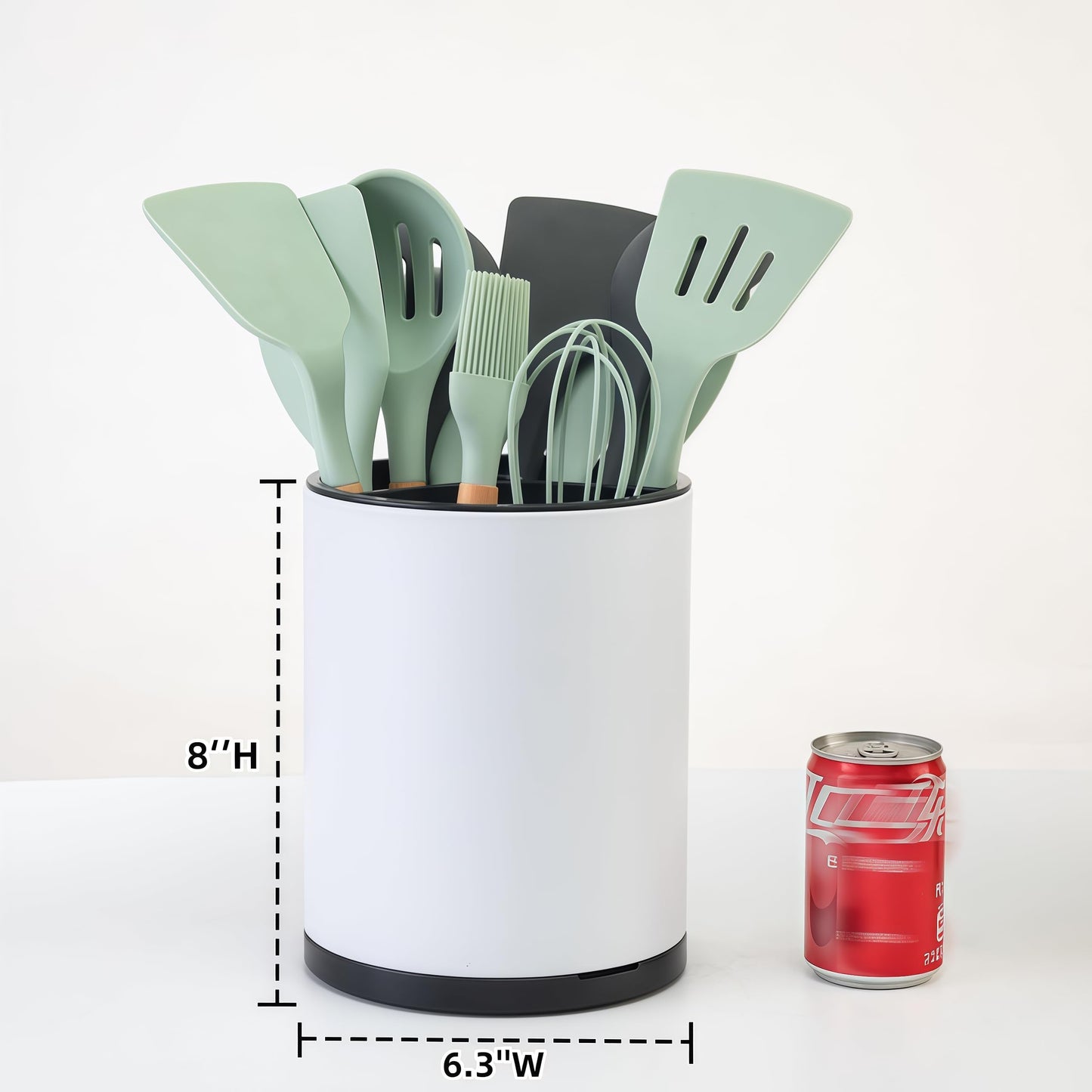 LIBODOUR Kitchen Utensil Holder Extra Large 360°Rotating For Counter Organizer Stainless Steel Storage Cooking Silverware Caddy 3 Compartment Flatware Spoon Spatula Tool Cutlery Container（White）