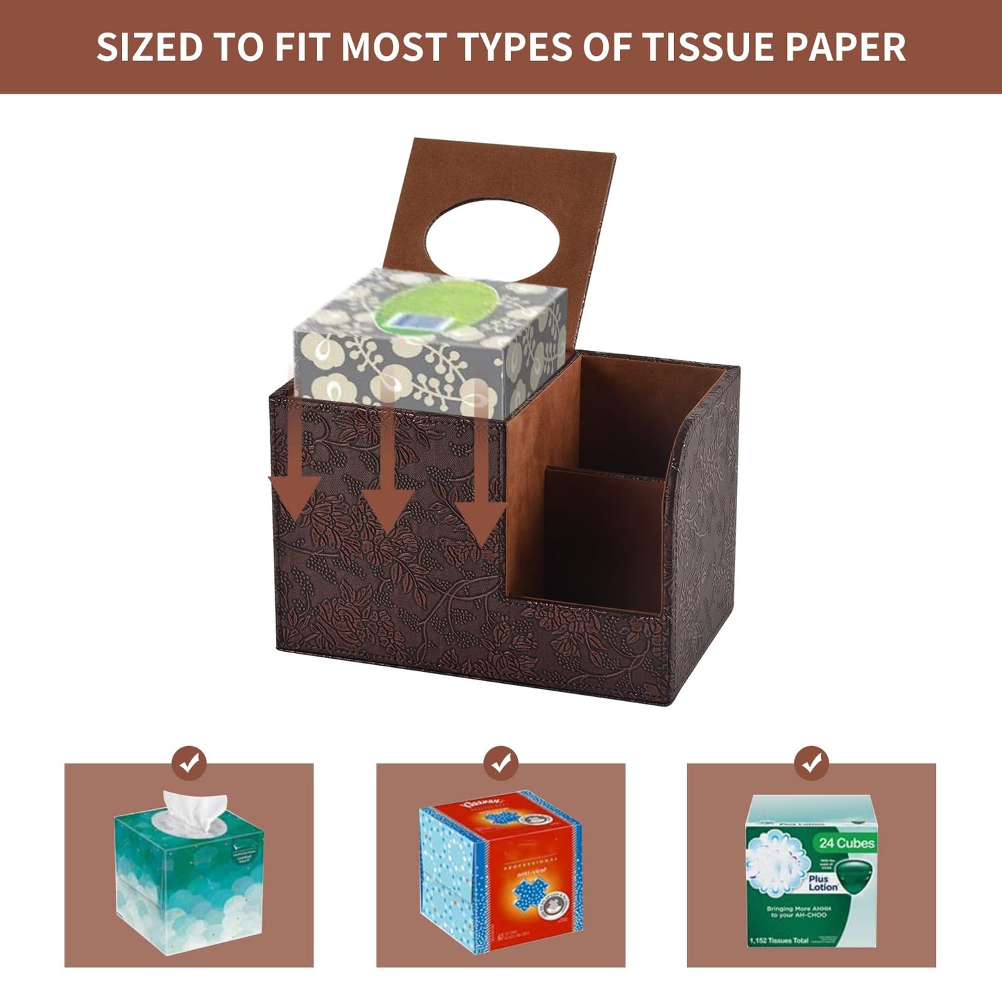 PU Leather Tissue Box Cover Square Tissue Holder Tissues Box Organizer with 2 Compartment,Remote Control Holder,Multifunctional Decorative Tissue Box Covers Cube,Home Office Desktop Storage Box,Retro