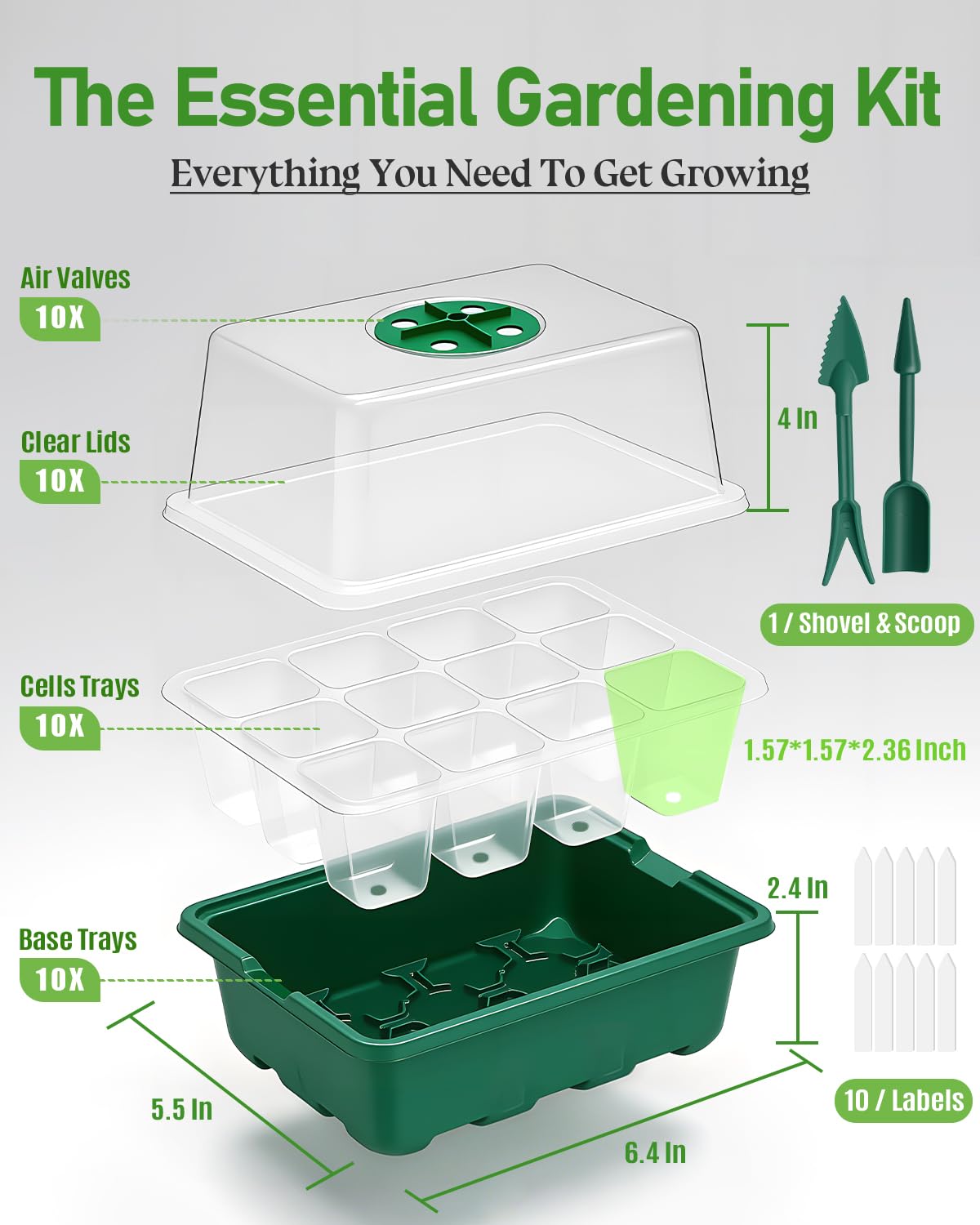 joyhalo 10 Packs Seed Starter Tray with Extra-Tall Humidity Dome 120 Cells Total, Thicken Seed Starter Kit, Greenhouse Germination Kit, Indoor Gardening Plant Trays for Seeds Growing