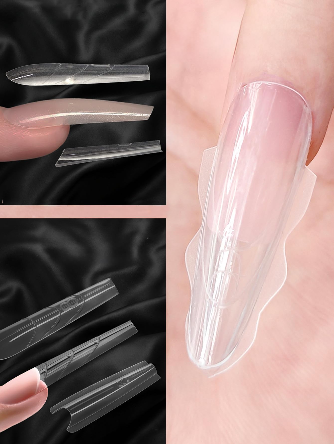 Klimonla Sandwich Dual Nail forms Professional Sandwich Dual Forms-240Pcs Long Stiletto Nail Mold for Fast Extension,15 Sizes Reusable Salon Manicure Tools (240pcs F47s)