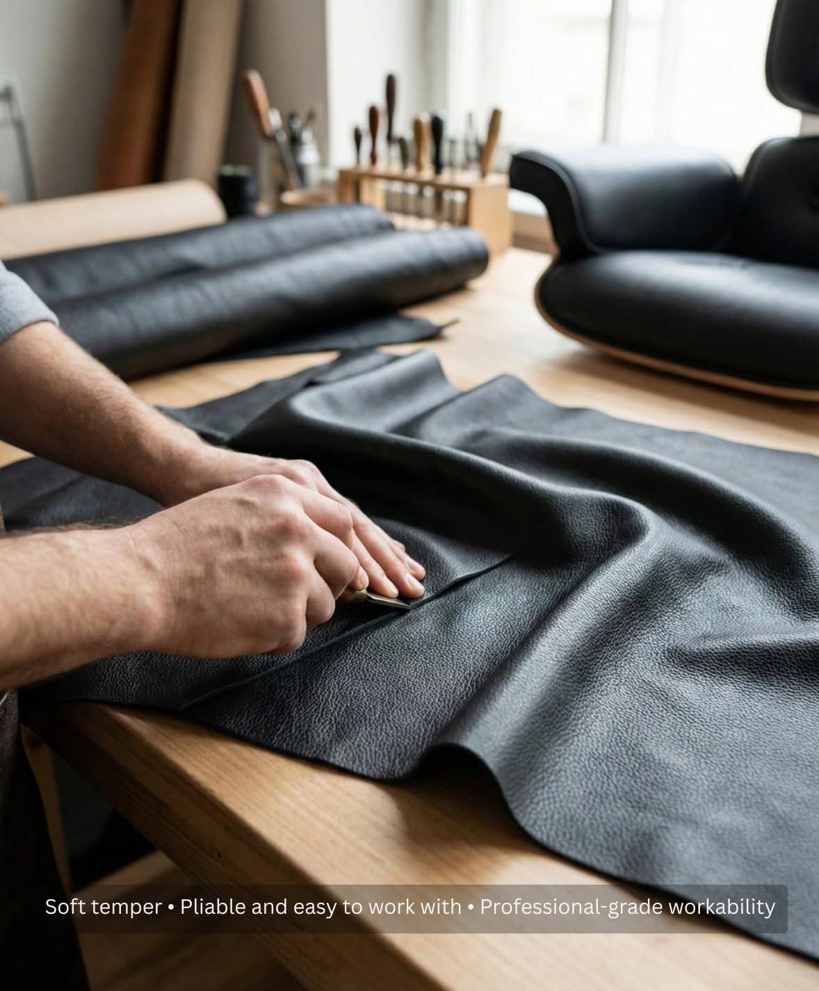 Premium Genuine Leather Natural Grain Cowhide Hides – High-Quality Leather Skins for Upholstery, Crafting, Tooling, Sewing, and DIY Leather Projects (Black, 20 Square Feet (Full Side))