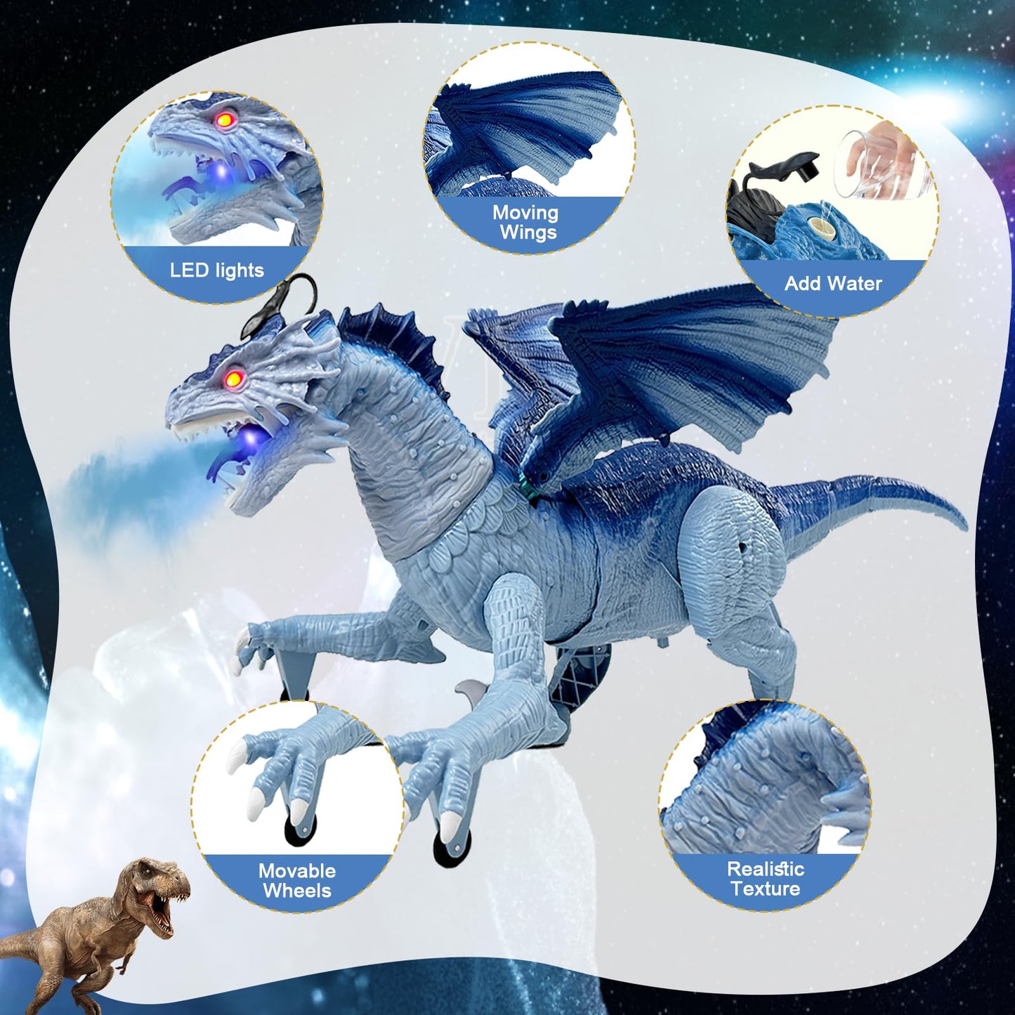 TALGIC Remote Control Dragon, Dragon for Kids with Spraying, Roaring, Swaying Head, Wings, Light-Up Interactive Robot Dinosaur Toys for Boys and Girls, Blue