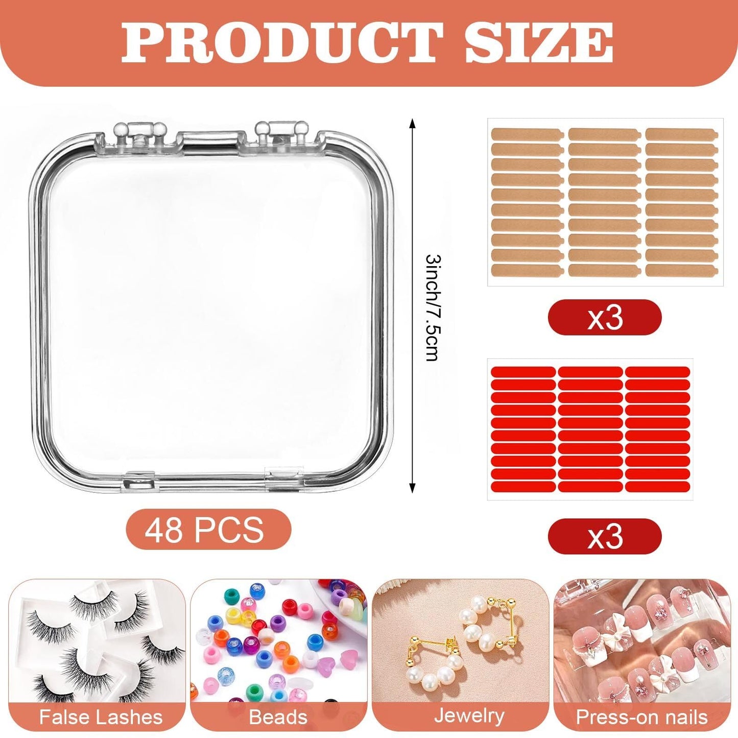 Aemygo 48 Sets Press On Nail Storage Box, Clear Artificial Nail Display Case Acrylic Nail Boxes Press On Nail Packaging Box, Adhesive Double Sided Tape Nail Box for Nail Salon