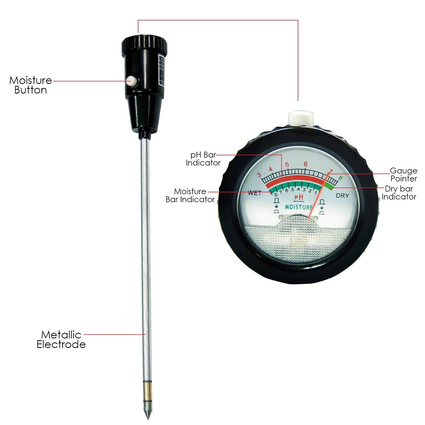 Soil PH Meter, Soil Moisture Sensor Meter, Soil PH Tester Gardening Tool Kits for Plant, Tree, Soil Tester for Moisture Great for Garden, Lawn, Farm, Indoor & Outdoor Use 295mm Long