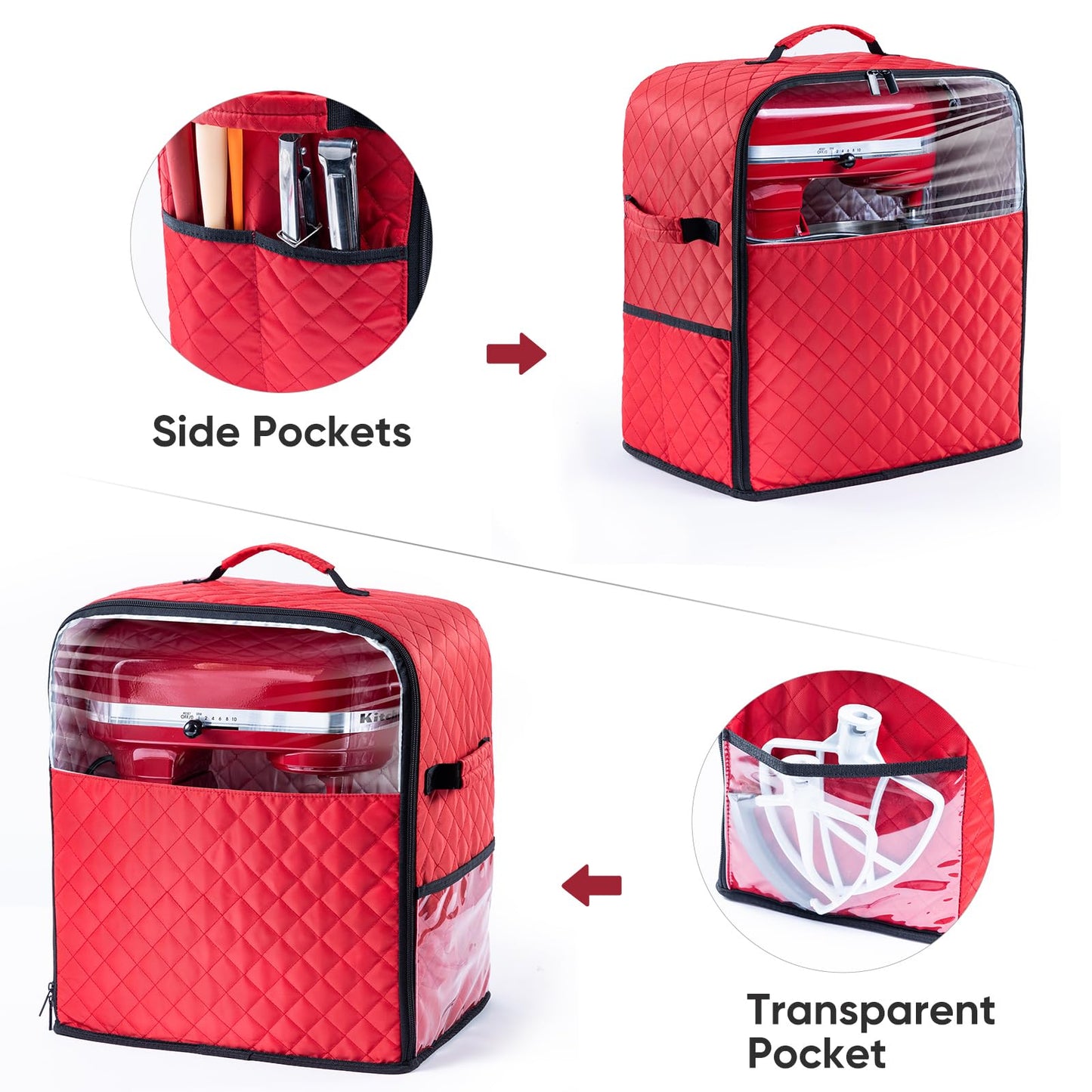 BAGSPRITE Stand Mixer Cover with Appliance Sliders Base Compatible with KitchenAid Mixer-Storage Bag for 4.5/5 Quart with Pockets for Kitchen Aid Accessories and Attachments