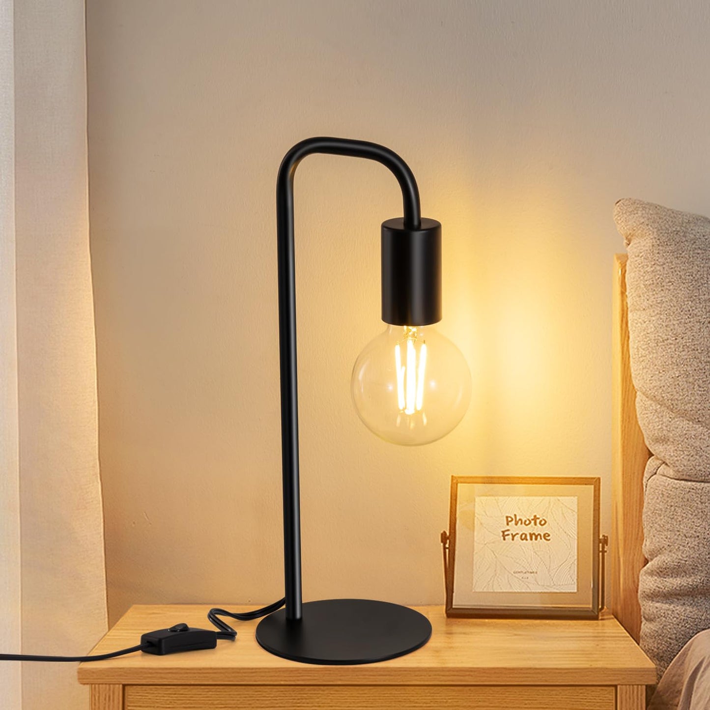 Iporovon Industrial Table Lamp for Bedroom, Small Table Lamps for Bedside with Wire Switch, E26 Socket Base, Modern Nightstand Lamp for Living Room, Reading, Office, Bulb Not Included.