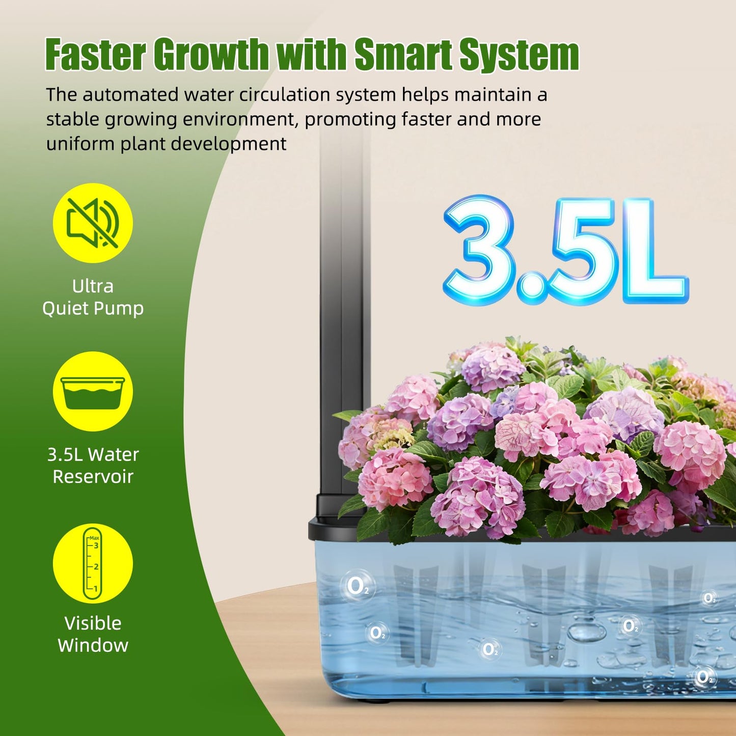 15-Pod Indoor Hydroponic Growing System with LED Grow Light, Smart Garden Kit, Adjustable Height, Auto Timer and Quiet Water Pump for Herbs