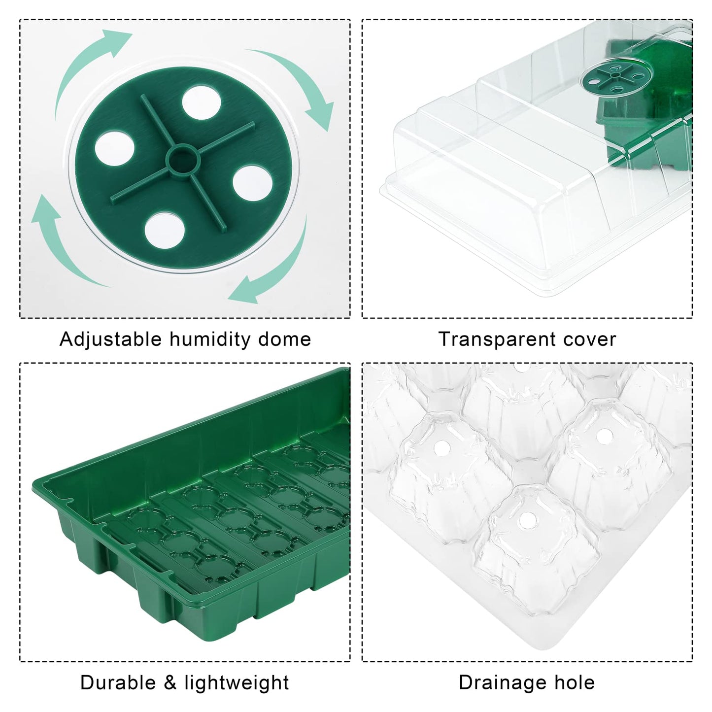 Elcoho 6 Pack Seed Starter Tray Kit 40 Cells Seedling Trays with Humidity Dome and Base Mini Propagator Plant Nursery Pots Total 240 Cells for Greenhouse Plants Growing, Green