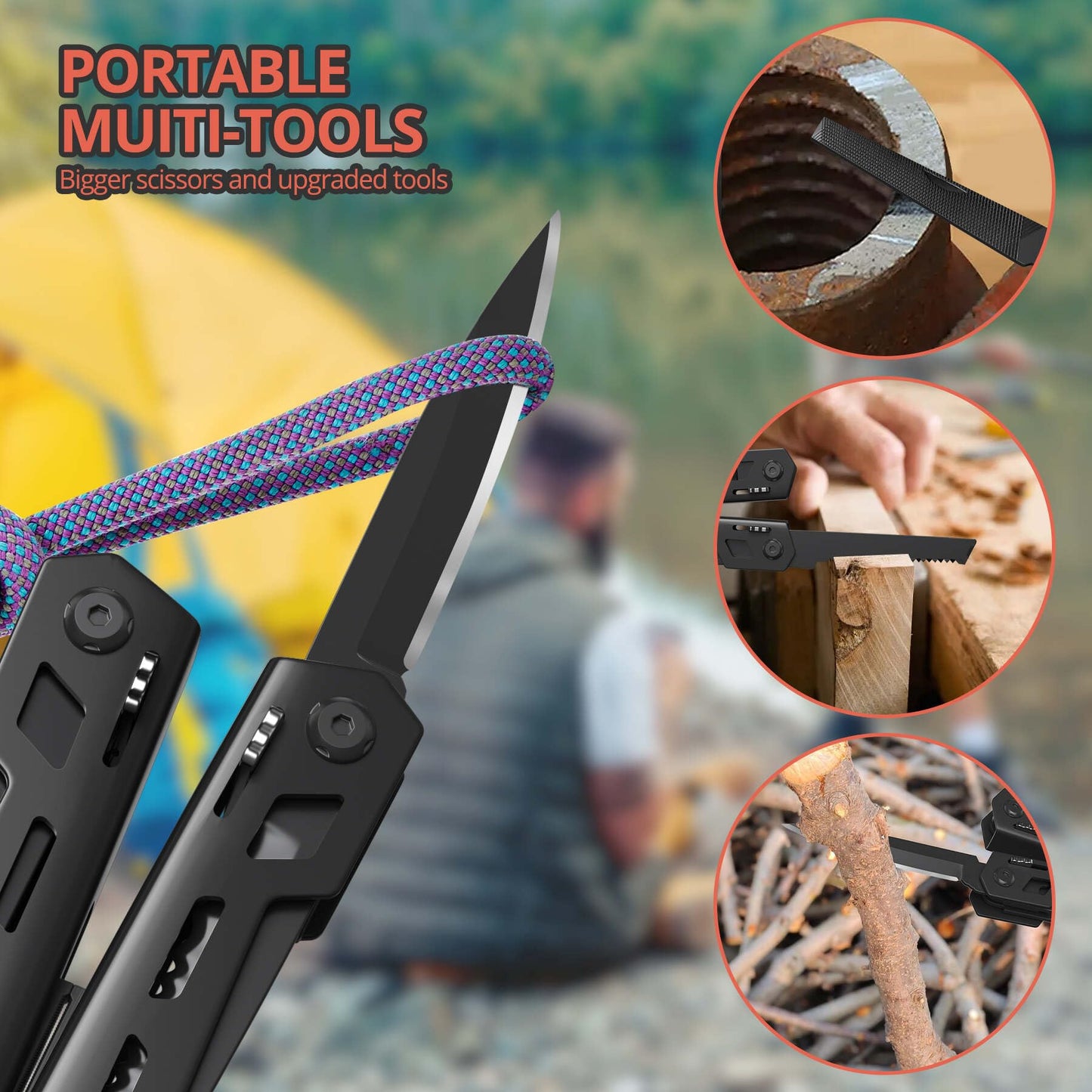 Multitool 17-in-1 Stainless Steel Multi Tool with Pocket Knife Needle Nose Pliers Bottle Opener Screwdriver Self-Locking Professional Multi-Tool for Outdoor Survival Gifts for Men(Black)