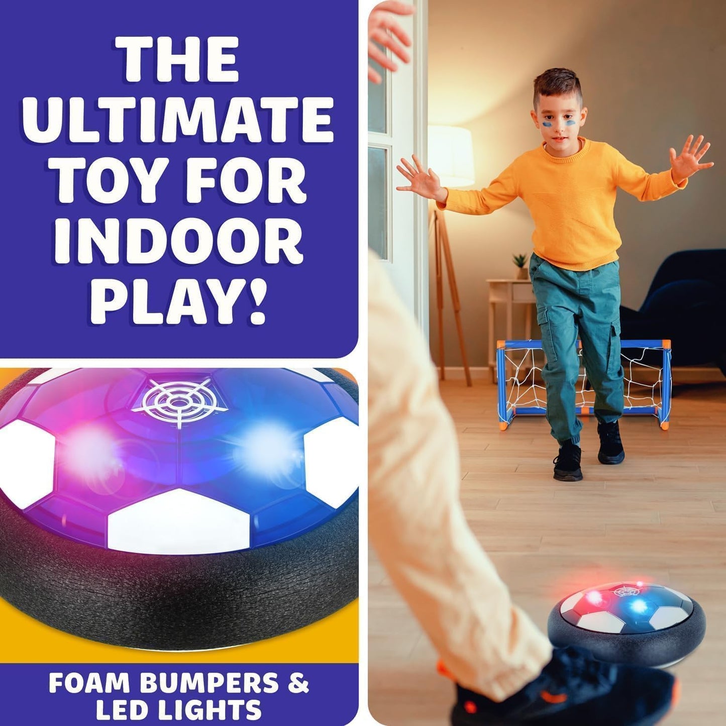 Hover Soccer Ball - Indoor Soccer Ball, Indoor Flying Toy Games (1 Floating Disk + 2 Goals) Boy Birthday Gifts, Indoor Silent Game | 3 in 1 Pack