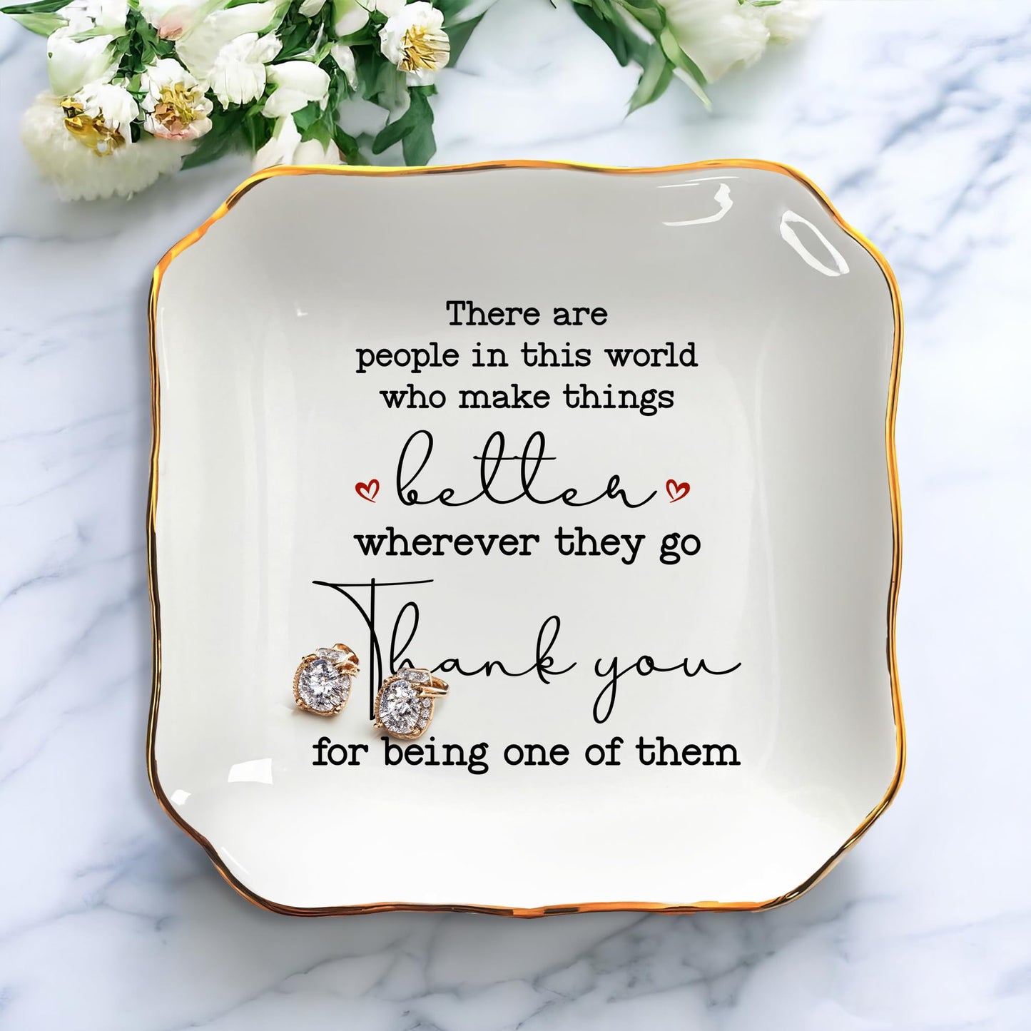 OASSIE Thank You Gifts for Women - 4"x4" Ceramic Jewelry Dish Tray - Teachers Day Nurse Week Birthday Appreciation Inspirational Retirement Teacher Appreciation Gifts for Women Coworkers Boss