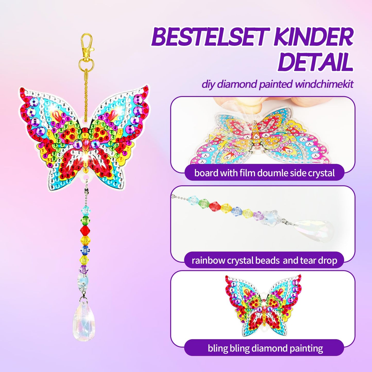 Walact 6 Pcs Diamond Painting Suncatcher Wind Chime, Diamond Art Kits Double Sided DIY Crafts Hanging Ornaments for Adults Kids Home Garden Decorations