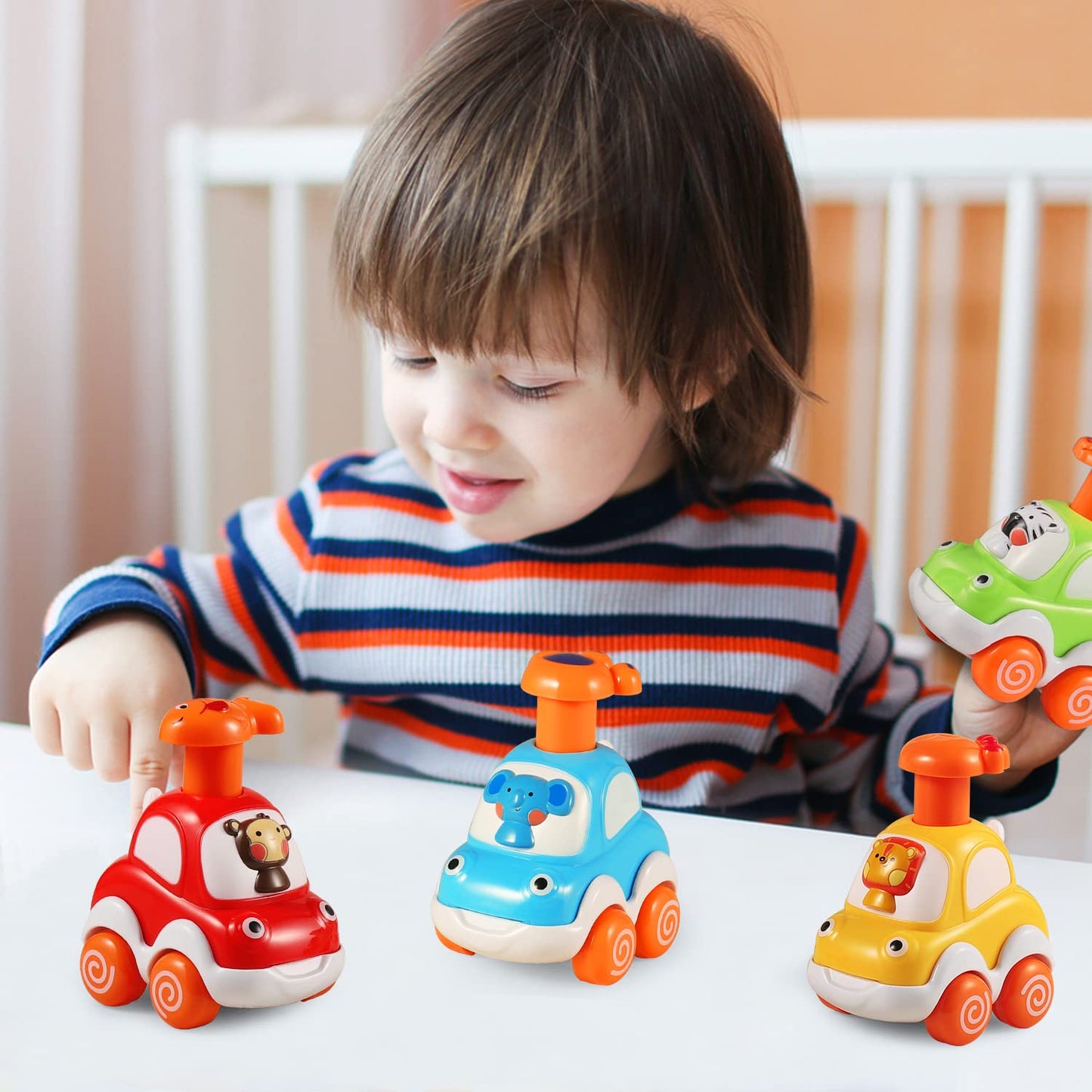 ALASOU 3 PCS Suction Cup Rotating Toys and 4 PCS Animal Car Toys for Infant and Toddlers