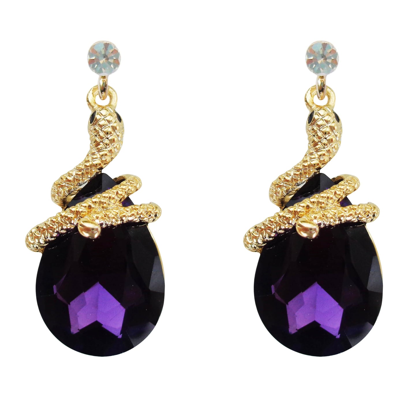 Navachi 18k Gold Plated Crystal Purple Zircon Snake Drop Dangle Earrings