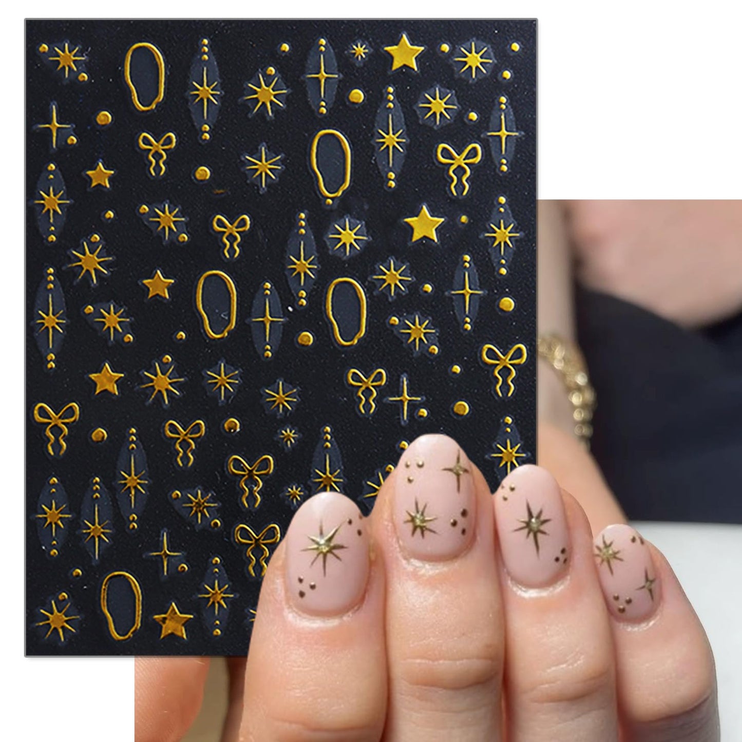 IDDFEVE Gold Heart Nail Art Stickers - Valentines Day Star Self-Adhesive 3D Nail Decals for DIY Golden Manicure (6 Sheets)