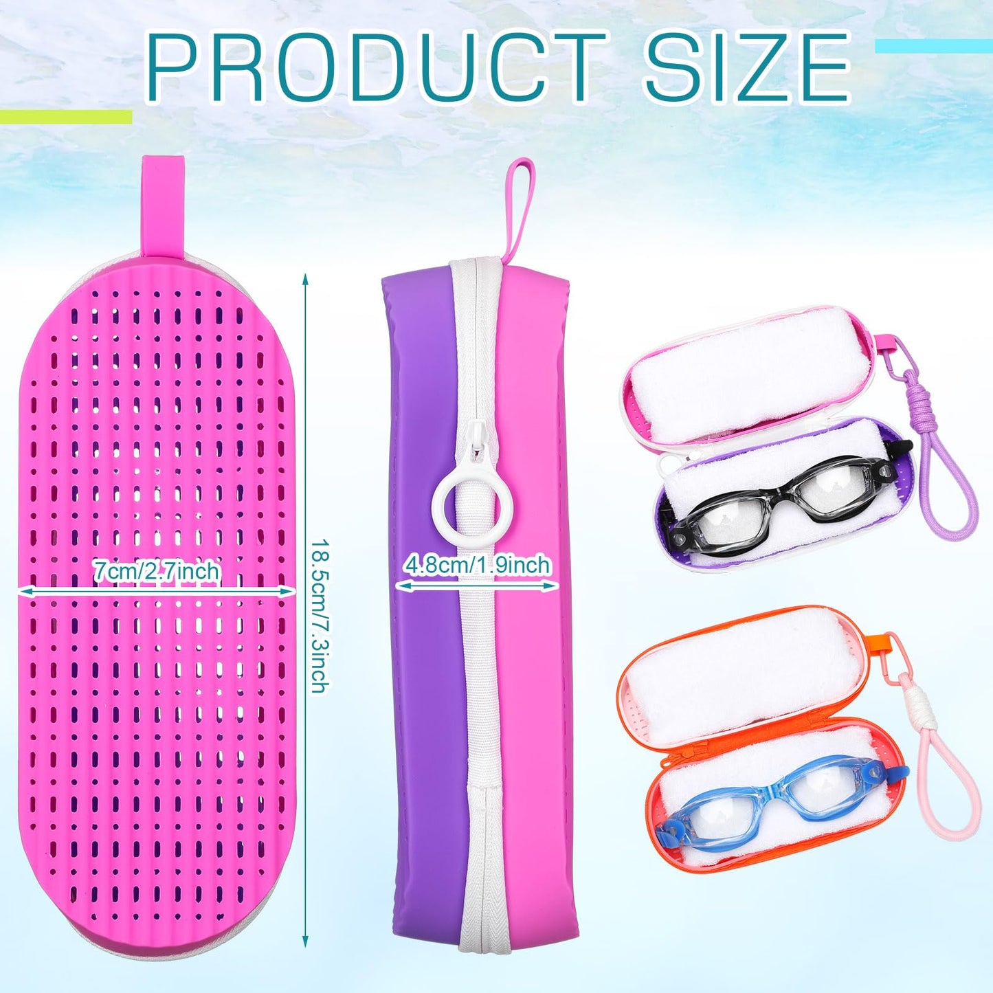 Blueweenly 2 Pcs Swim Goggle Case for Swimming with Hole Zipper Clip Silicone Cases for Goggle Gift(Pink and light purple, rose red and purple)