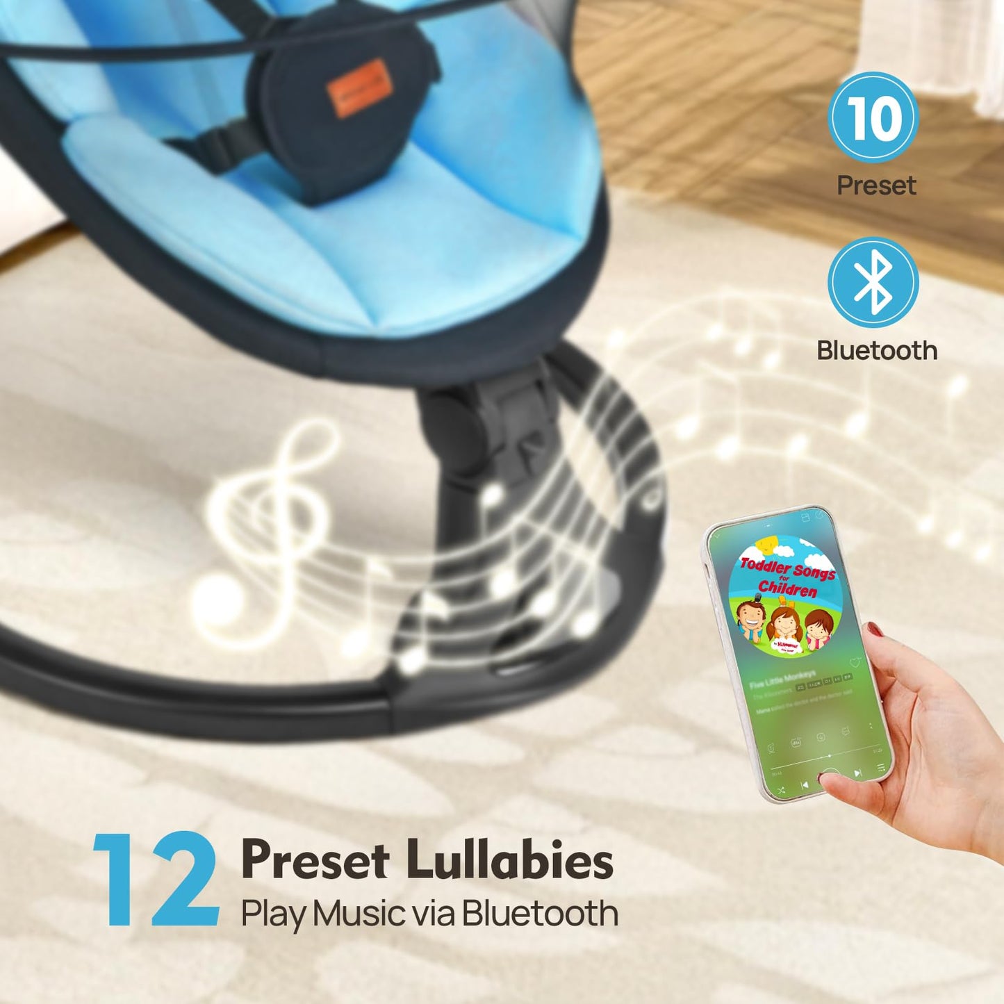 Baby Swing for Infants, Bluetooth Electric Infant Swing with 5 Speed Motions, 12 Soothing Melodies & Remote Control, Portable for Newborns 0-9 Months (Max 20 lbs, Blue)