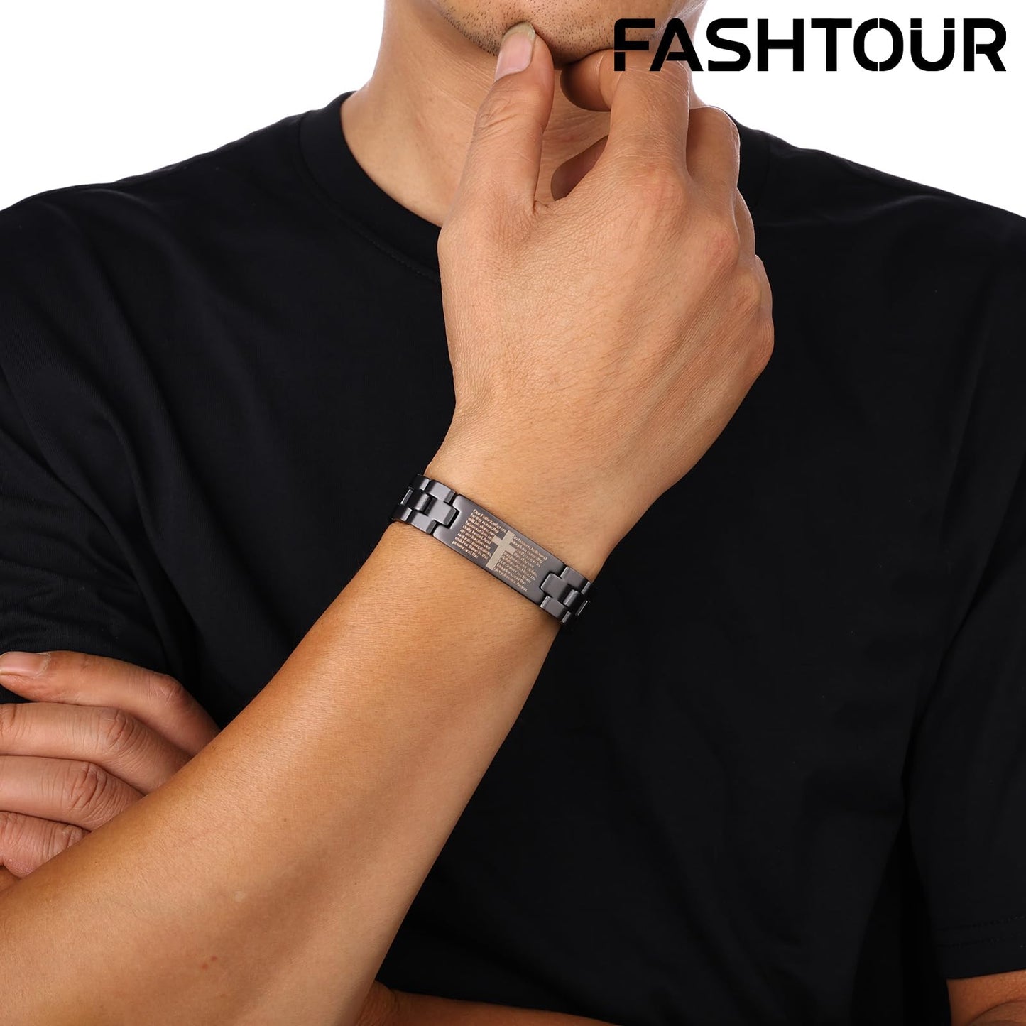 Fashtour Copper Magnetic Cross Bracelet for Men - Ultra Strength Magnetic Mens Cross - With Size Adjustment Tool (Copper CB184U)