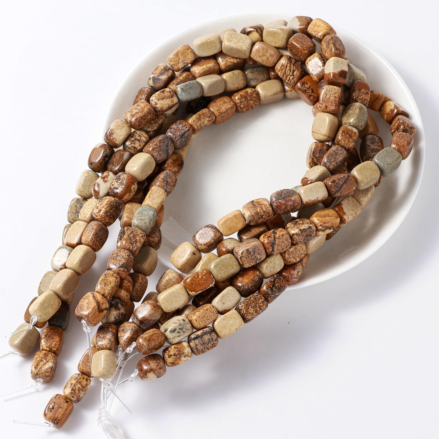 Natural Large Brown Picture Jasper Cube Stone Beads 8x11mm 38cm/str Loose Semi Gemstone Stone Square Beads for Making Bracelets Necklace