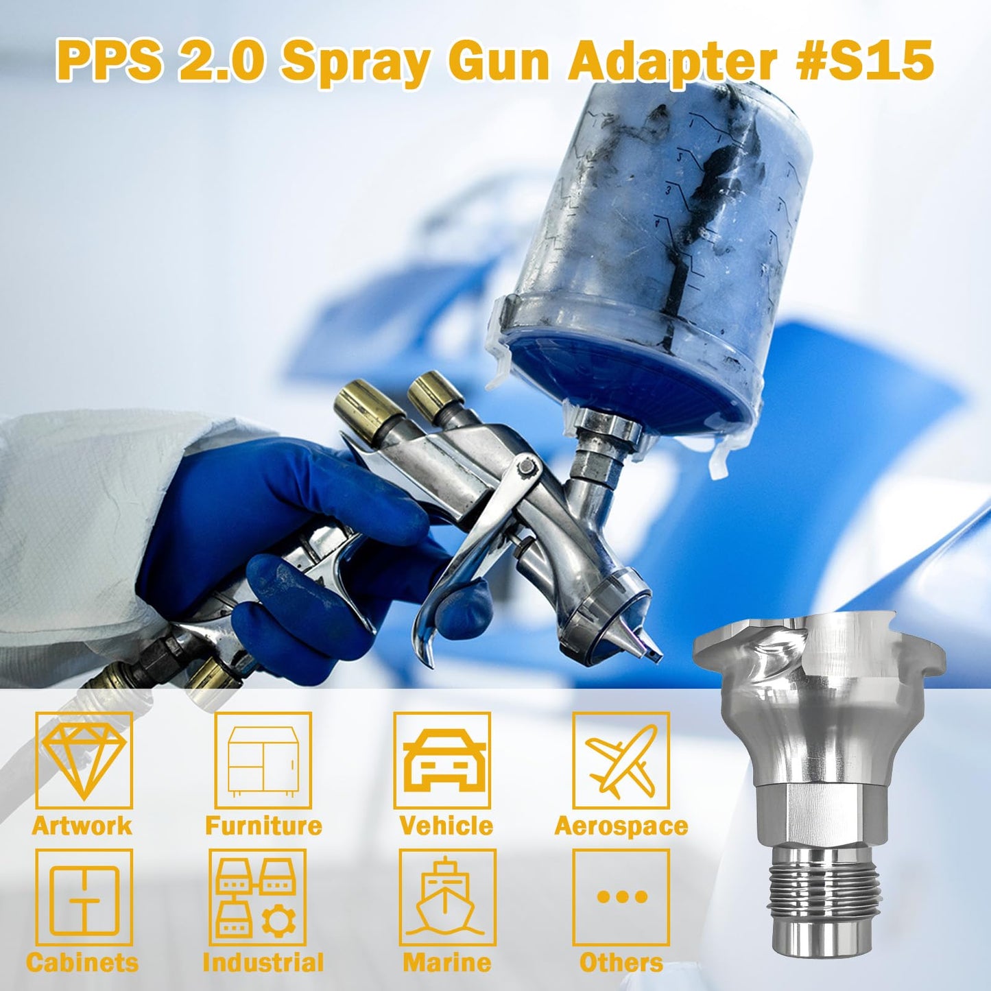 ulapithi 26046 PPS 2.0 Spray Gun Adapter #S15 3/8 Inch Male 19 Thread BSP Compatible with 3M, Connects Several Paint Gun Brands to PPS 2.0 Paint Spray System -1 Pack