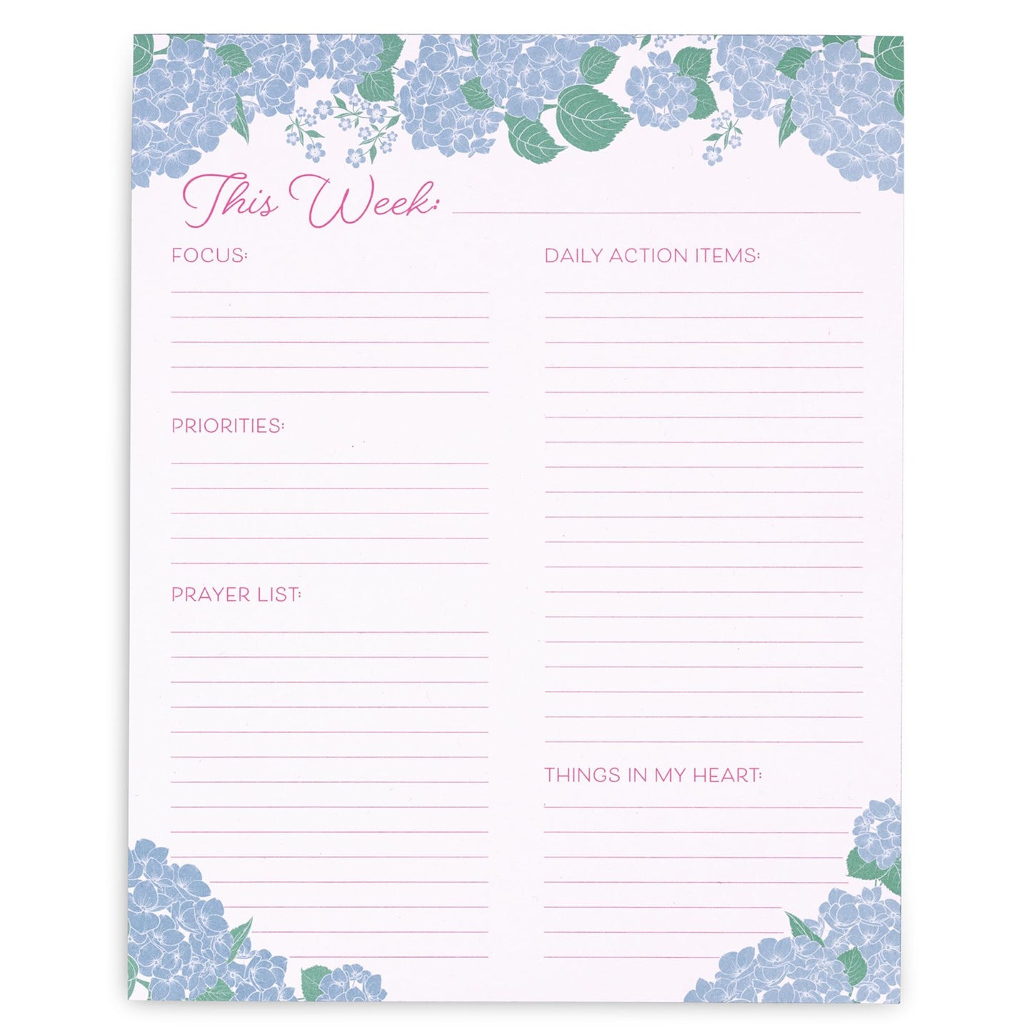 Steel Mill & Co 10" x 7.75" Planner Notepad, Faith-Based Undated Weekly Planner with 52 Sheets, Guided Prompts for Focus, Priorities, Prayers & Daily Actions, Desk Pad Organizer for Women (Blue Hydrangeas)