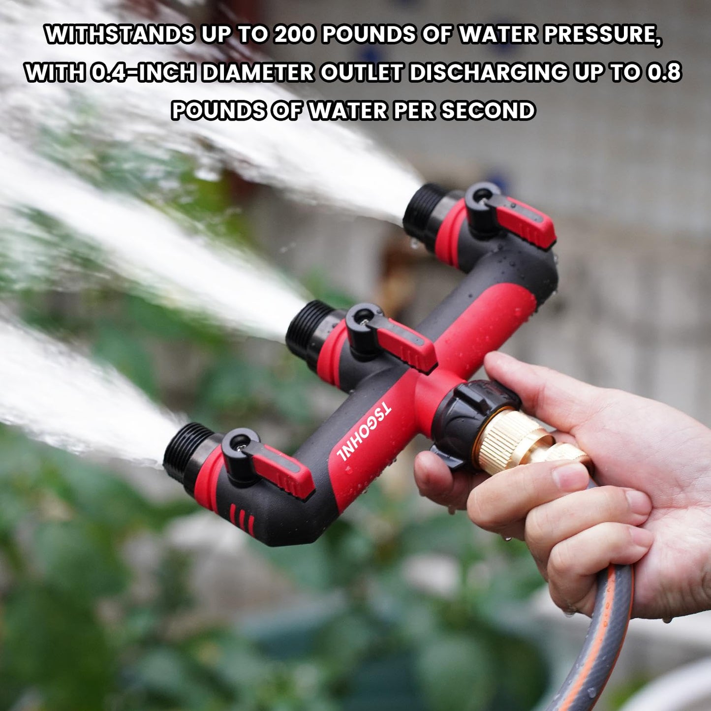3/4-Inch Garden Hose Splitter, Outdoor Faucet Adapter, Patio Hydrant Manifold - Designed for Multiple Irrigation System Sprinkler Timers, 3-Way Hose Bib Valve-red