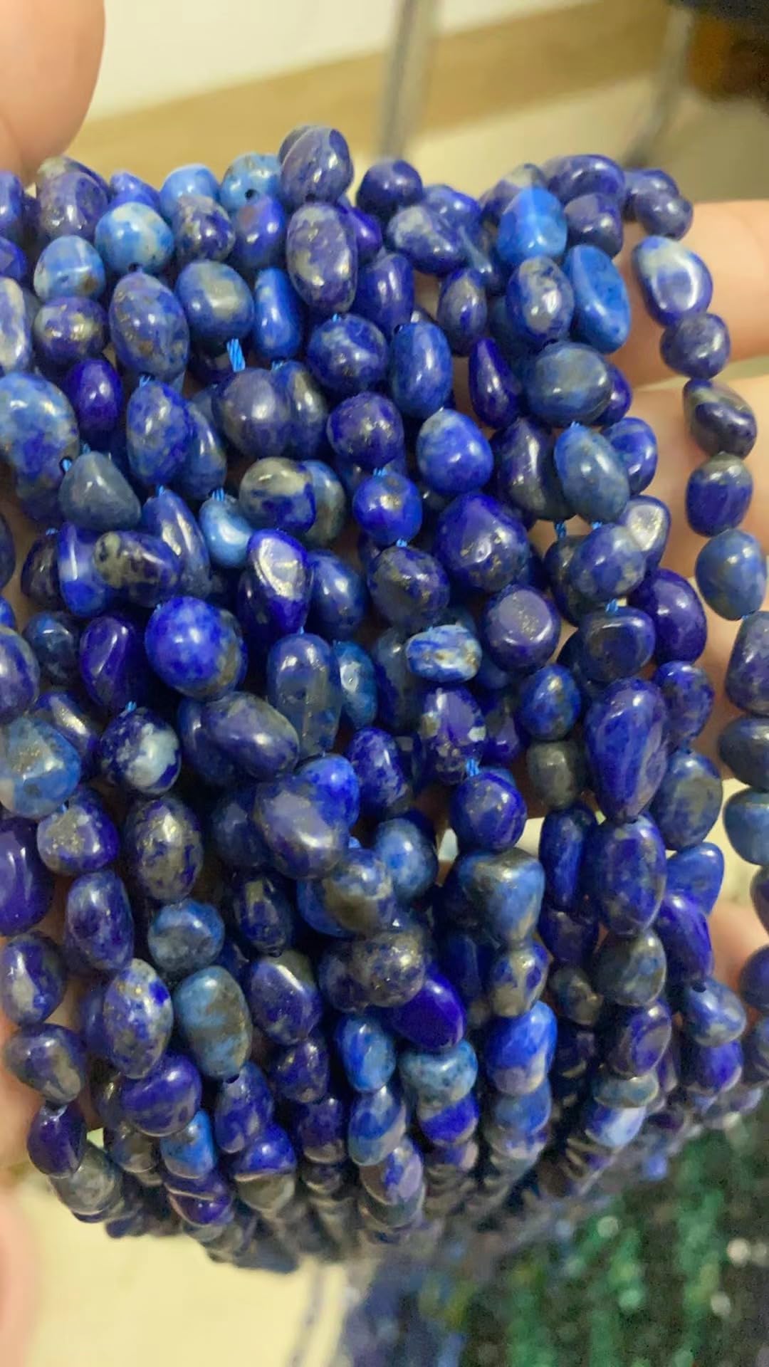 jodaying 6-8mm Natural Blue Lapis Lazuli Nuggets Oval Free Tumbled Pebble Semi Precious Gemstone Loose Stone Beads Approx 15.5 inch for DIY Jewelry Making
