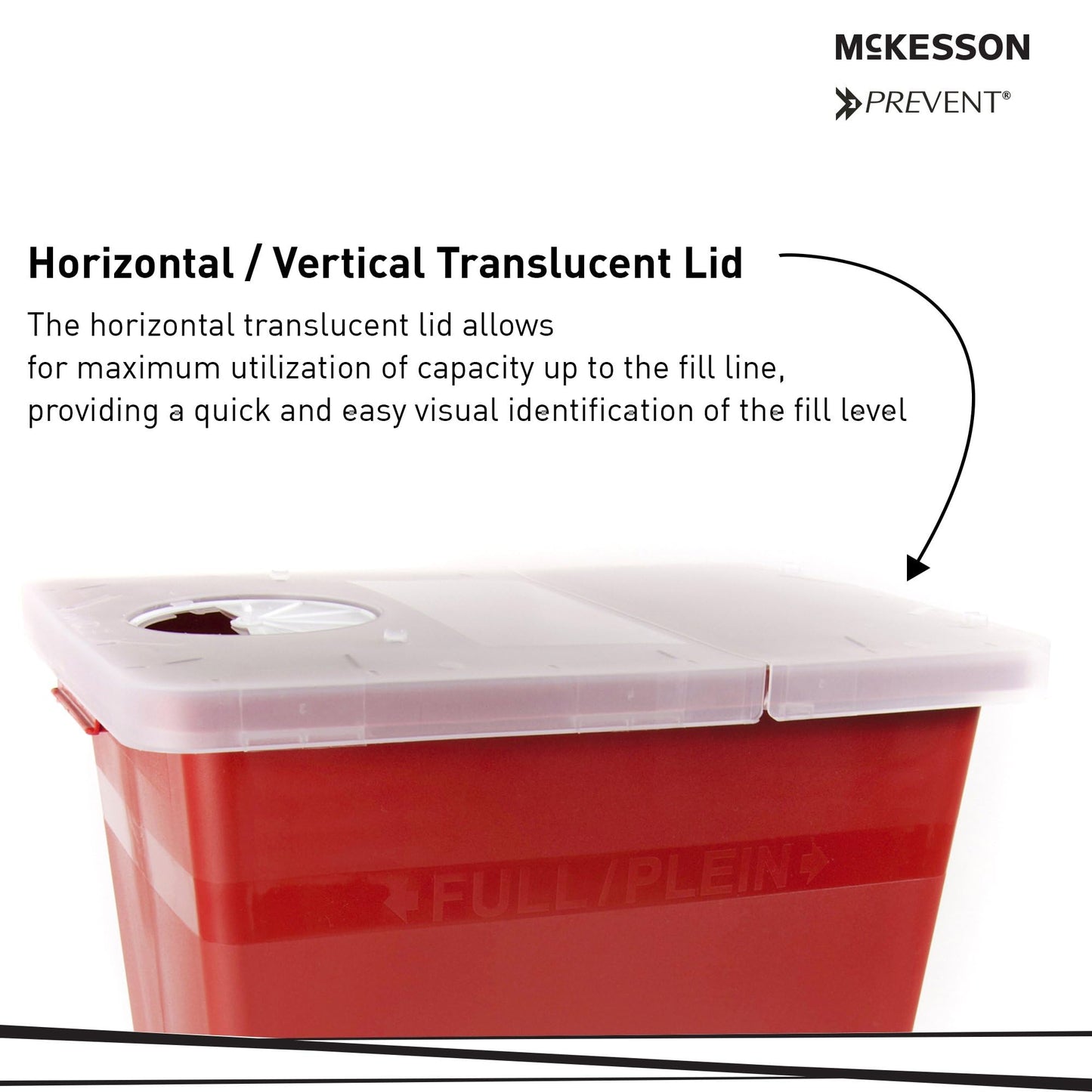 McKesson Prevent Sharps Container, Biohazard, Locking Lid, Red, 8 gal, 13 3/4 in x 13 3/4 in x 14 in
