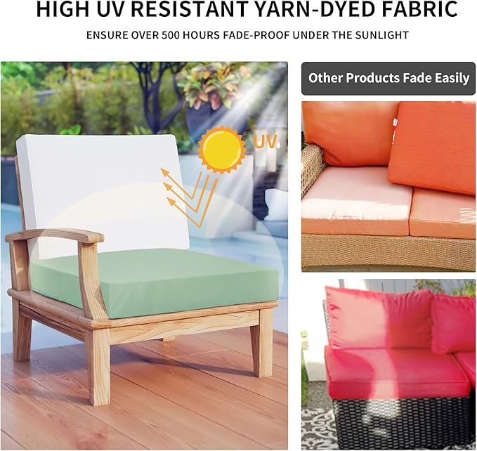 Easy-Going Waterproof Patio Cushion Covers 24x24x4 inch 4 Pack Replacement Non-Slip Outdoor Seat Cushion Slipcover with Zipper. Greyish Green