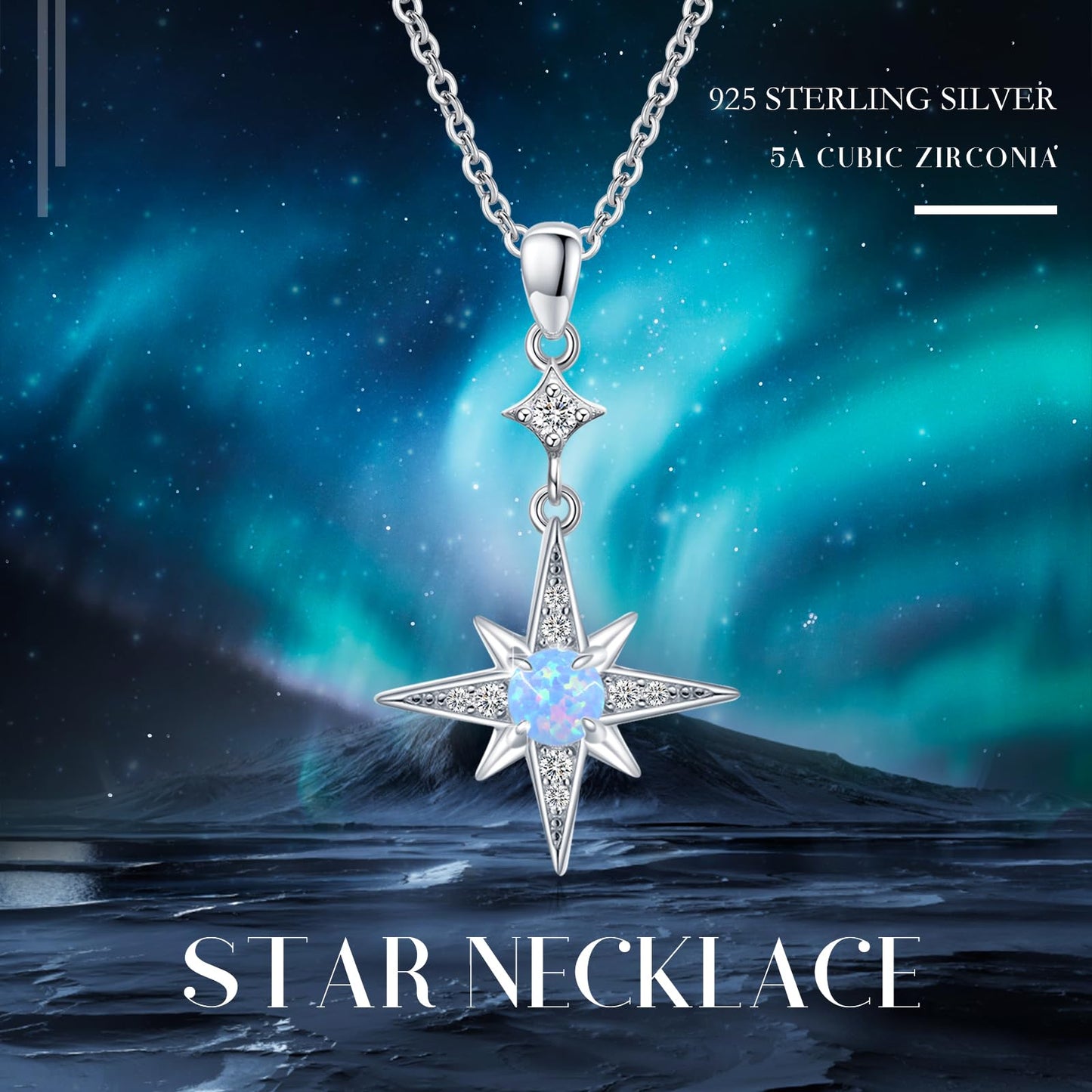 Sterling Silver North Star Necklace with Blue Opal Star Pendant - Women's Gift