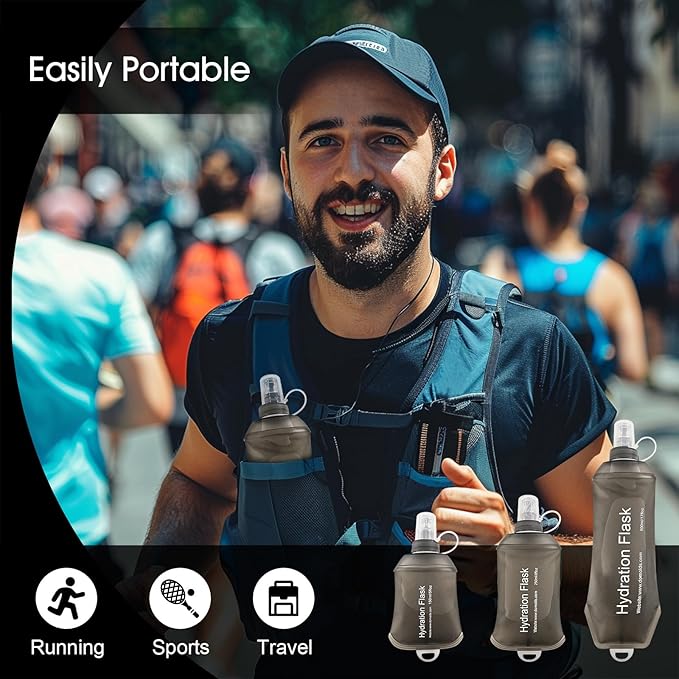 WILDREEDS 500ml Soft Flask, TPU Collapsible Soft Water Bottle for Hydration Pack, Running Vest, Folding Water Bottle for Hiking Cycling Climbing-2Pcs, Grey