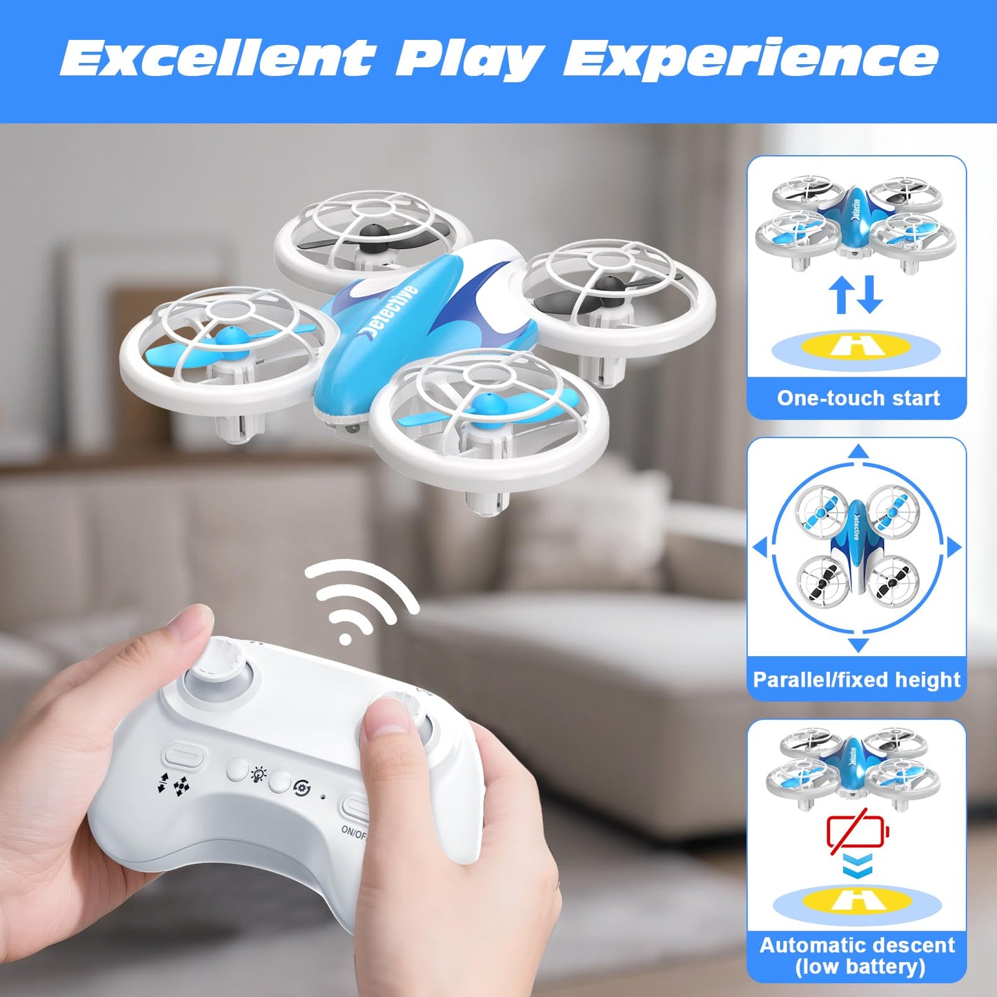 BlueFire Mini Drone for Kids Ages 6+, RC Drone with Fancy LED Light Show, 360° Flips, Altitude Hold, One-Key Take Off/Landing, 2 Speed Modes, Propeller Protection, Indoor Outdoor Toy Gift for Boys & Girls