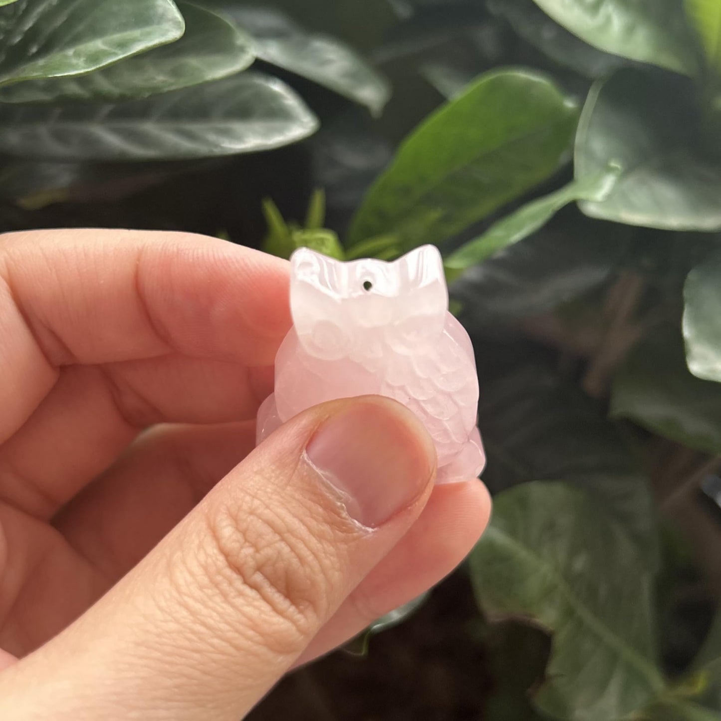 Bacatgem Natural Rose Quartz Owl Figurines Crystals and Healing Stones,Haped DIY Pendant
