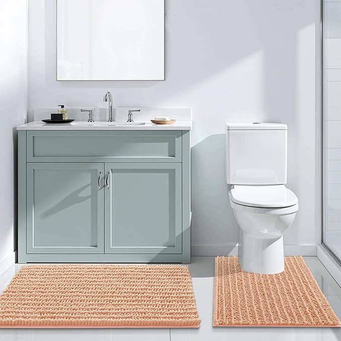 Arotive Luxury Chenille Bathroom Rug Mat, Extra Soft Thick Absorbent Shaggy Bath Rugs, Non-Slip Machine Wash Dry, Plush Bath Mats for Bathroom, Shower and Tub, 30x20, Peach